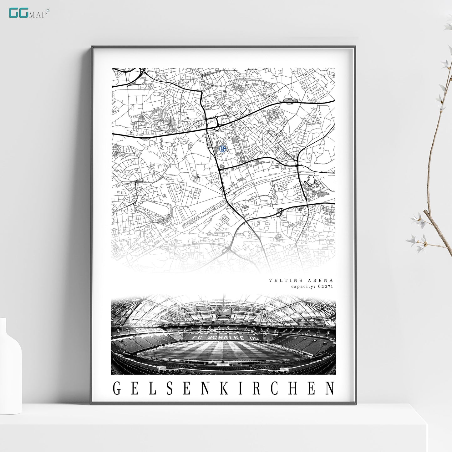 City map of GELSENKIRCHENN - Veltins arena Stadion - Home Decor Veltins arena - Wall decor Veltins arena - Veltins arena gift - Print map