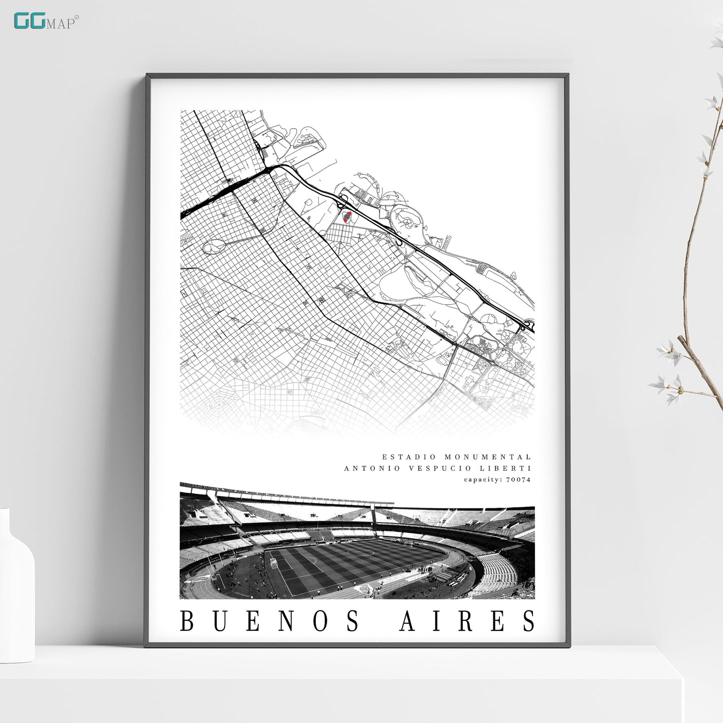 City map of BUENOS AIRES - Estadio Monumental Antonio Vespucio Liberti - Wall decor River Plate - River Plate poster