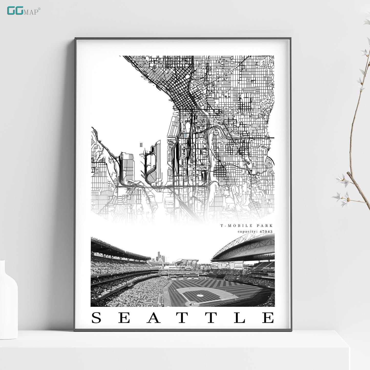 City map of SEATTLE - Home Decor Seattle - T-Mobile Park wall decor - Seattle poster - Seattle Athletics - Print map - Seattle Mariners