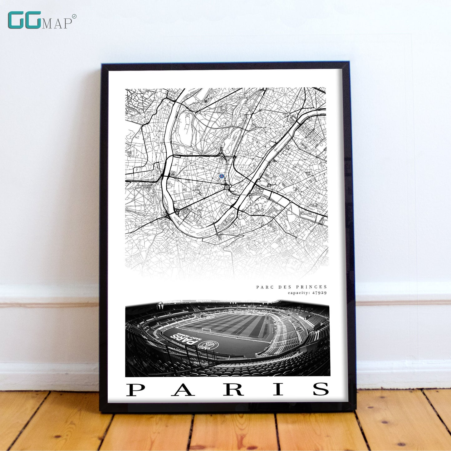 City map of PARIS - Parc des princes - Home Decor Parc des princes - Wall decor - Paris stadium - Parc des princes gift - Print map