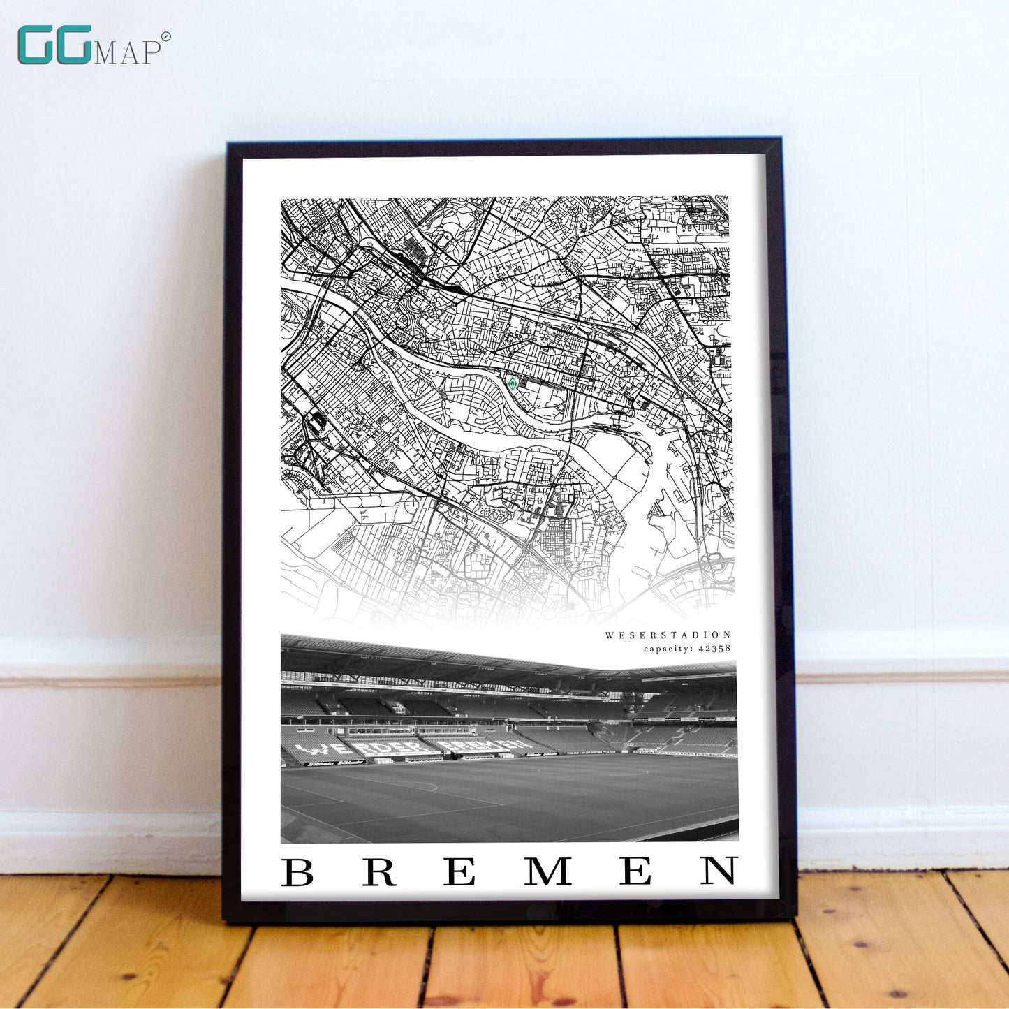 City map of BREMEN - Weserstadion - Home Decor Weserstadion - Print map - Weserstadion gift - Werder Bremen Stadium