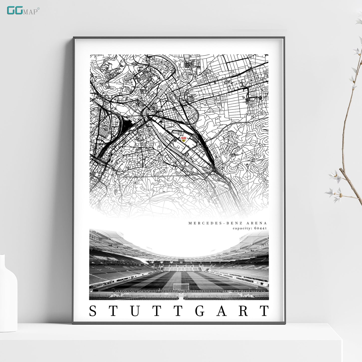 City map of STUTTGART - Mercedes-Benz Arena - Home Decor Mercedes-Benz Arena - Print map - Mercedes-Benz Arena gift - VfB Stuttgart Stadium