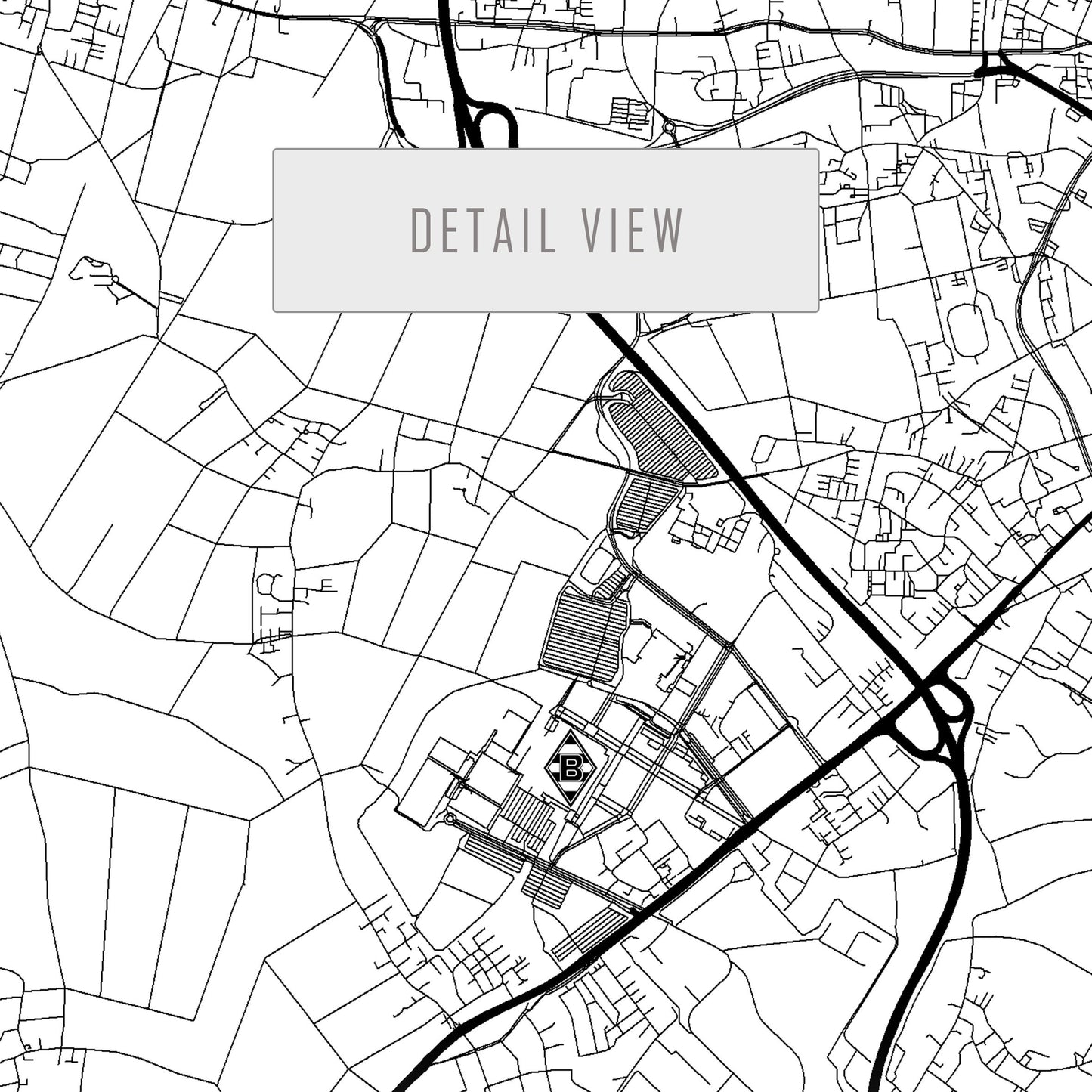City map of MÖNCHENGLADBACH - Borussia Park Stadion - Home Decor Borussia Park - Borussia Park gift - Borussia Park wall decor - Print map