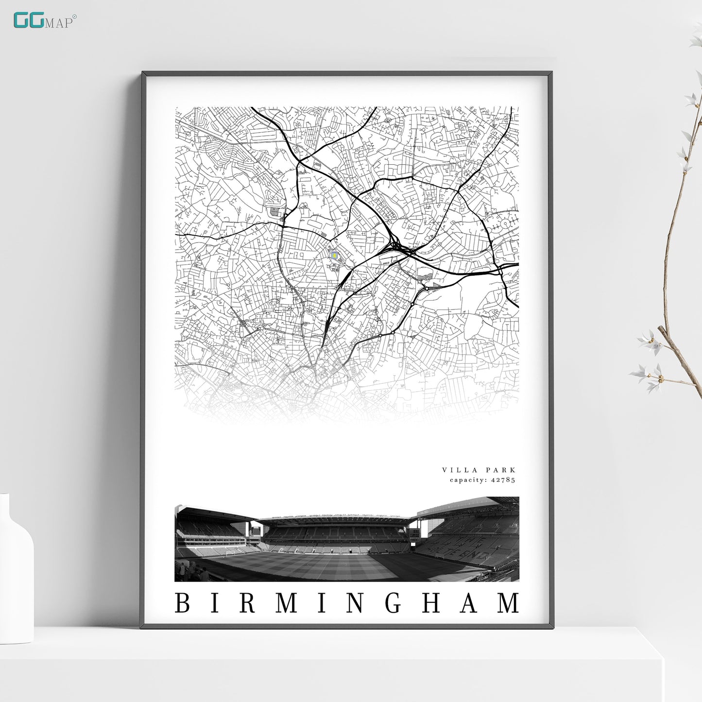 City map of BIRMINGHAM - Villa Park - Home Decor Villa Park - Villa Park gift - Villa Park wall decor - Print map