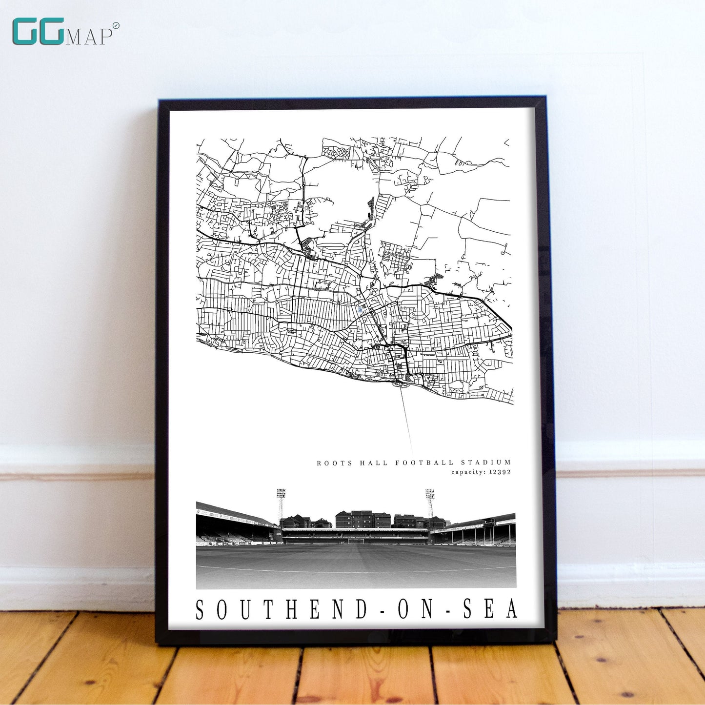 City map of SOUTHEND-ON-SEA -  Roots Hall Football Stadium - Home Decor  Roots Hall - Wall decor -  Southend United stadium - Print map