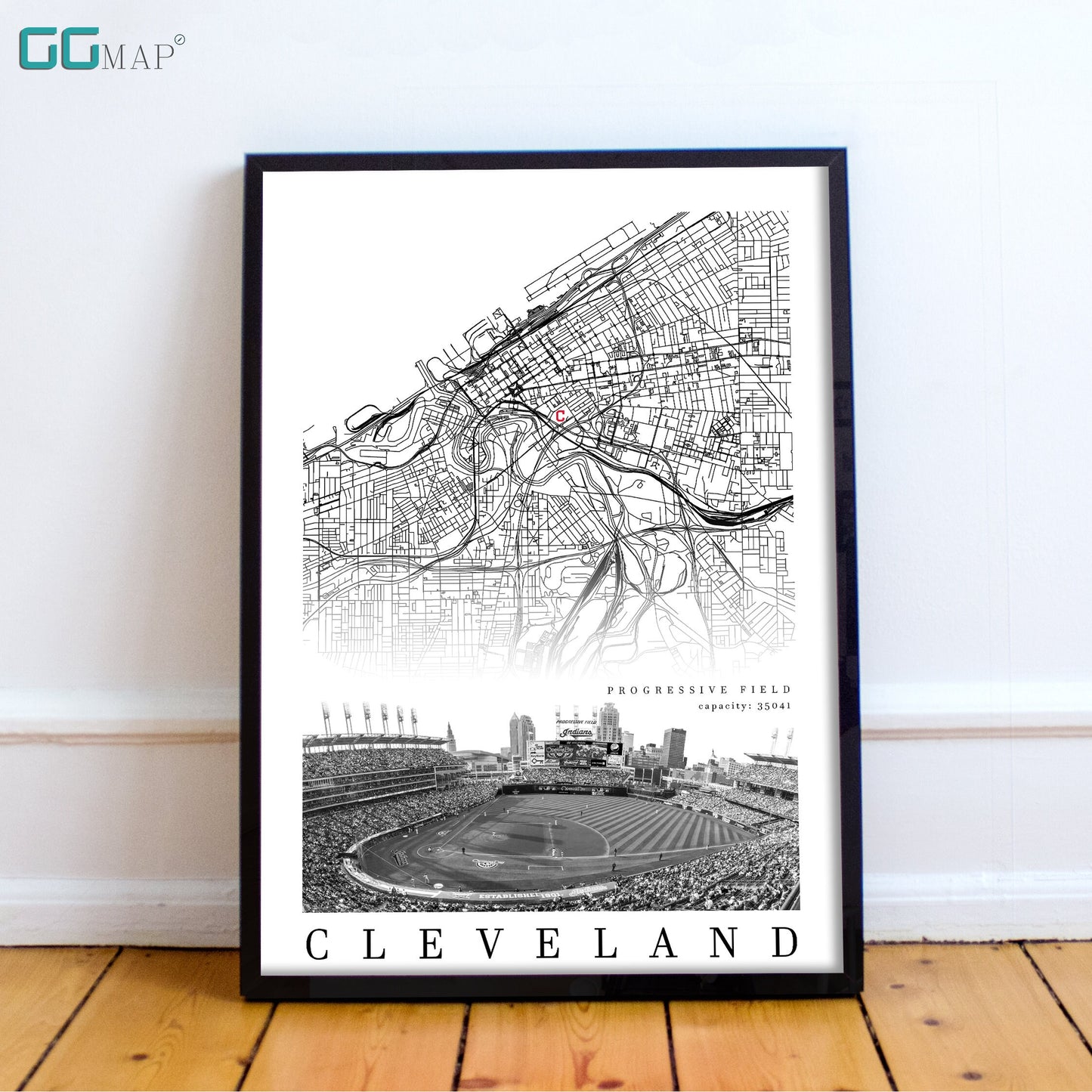 City map of CLEVELAND - Progressive Field - Home Decor Cleveland -Progressive Field wall decor - Print map - Cleveland Indians