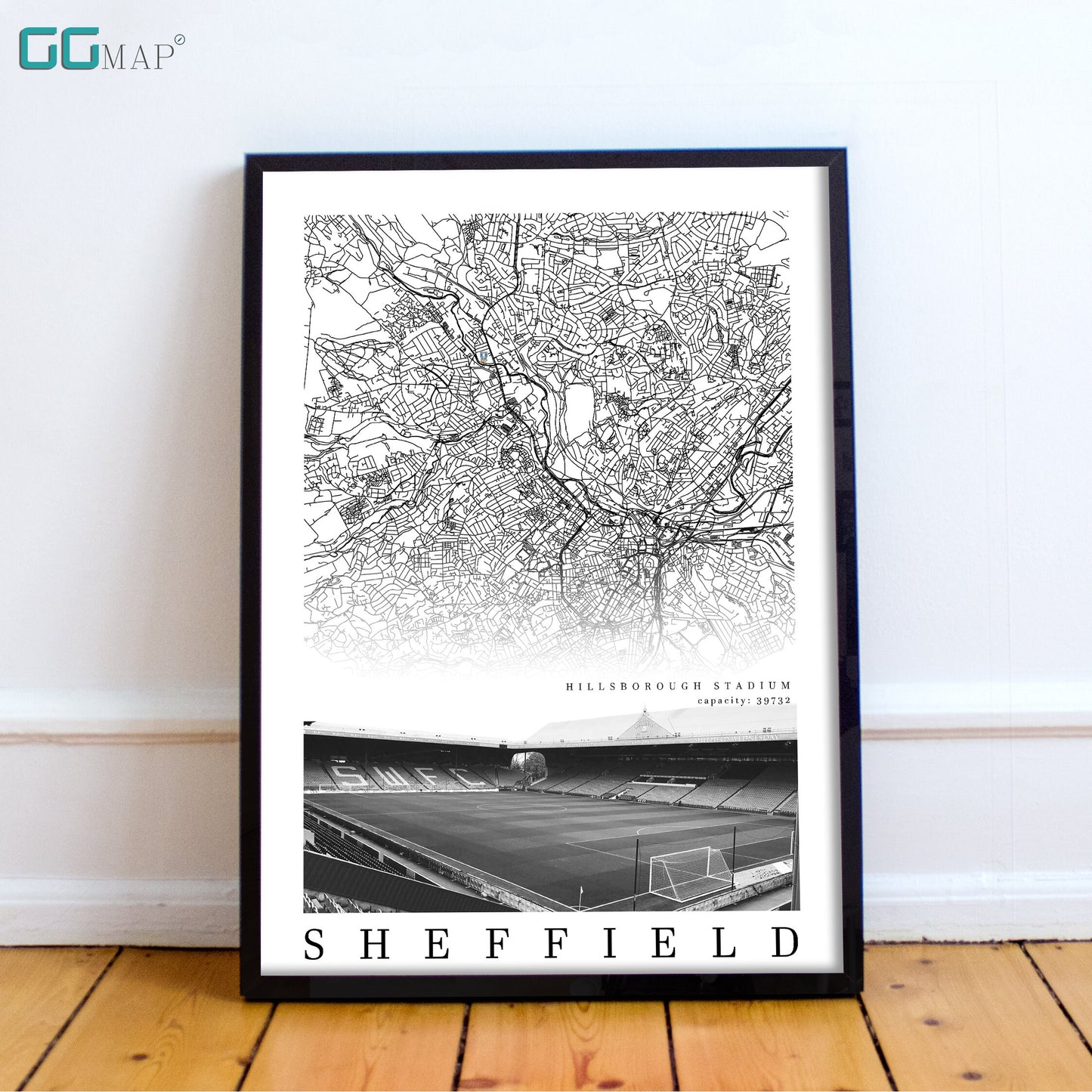 City map of SHEFFIELD - Stadion Hillsborough - Home Decor Stadion Hillsborough - Print map - Sheffield Wednesday Stadium