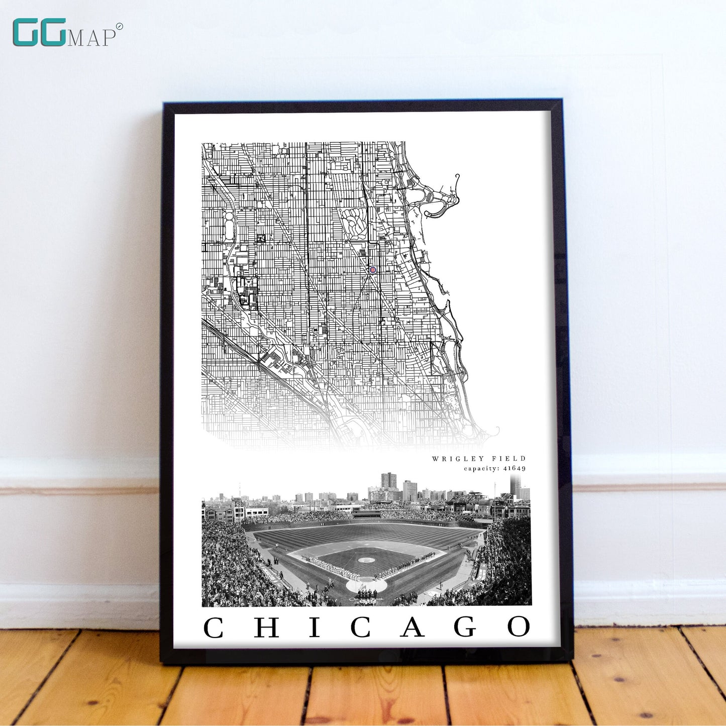 City map of CHICAGO - Home Decor Chicago - Wrigley Field wall decor - Chicago poster - Chicago Cubs - Print map