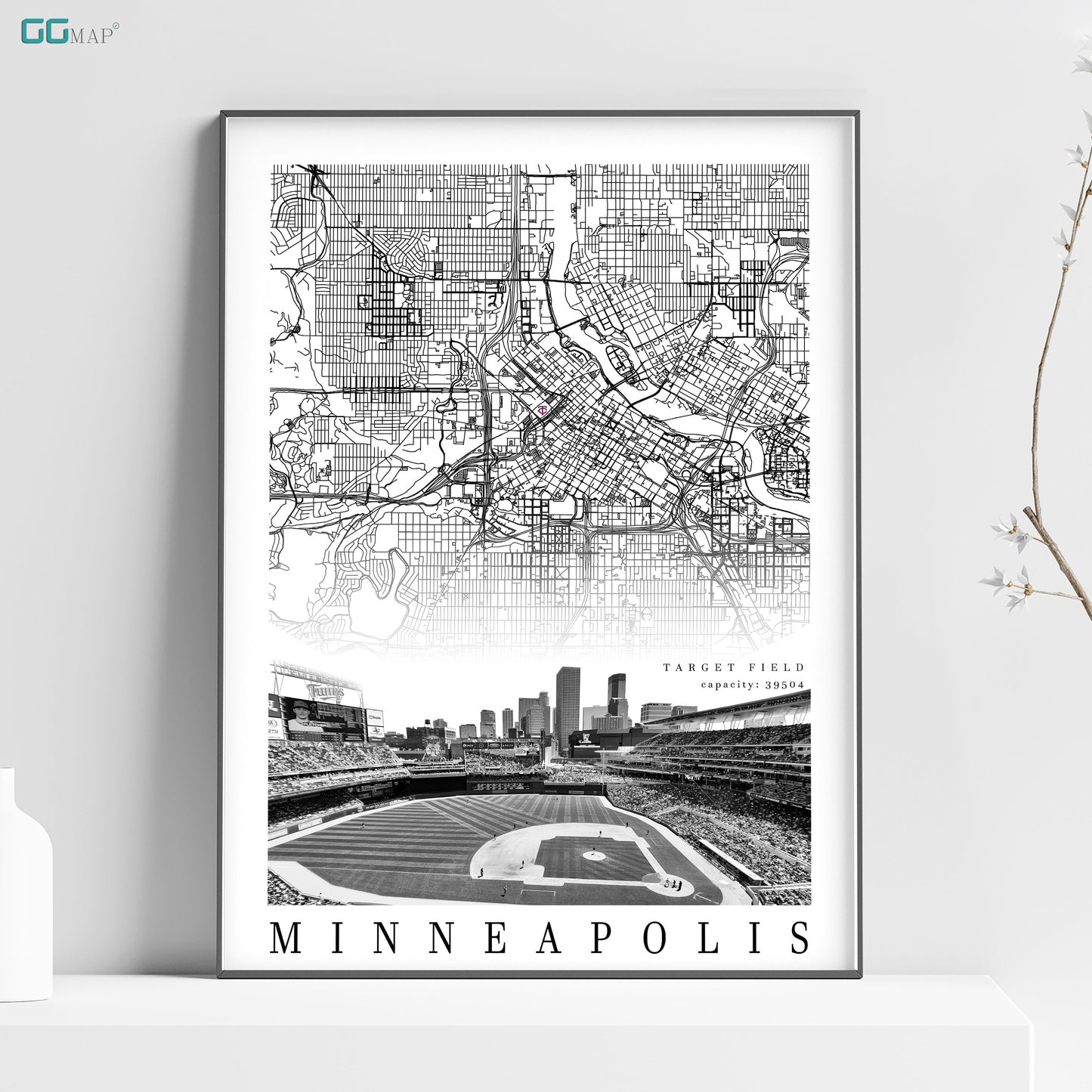 City map of MINNEAPOLIS -  - Home Decor Minneapolis - Target Field wall decor - Minneapolis poster - Print map - Minnesota Twins