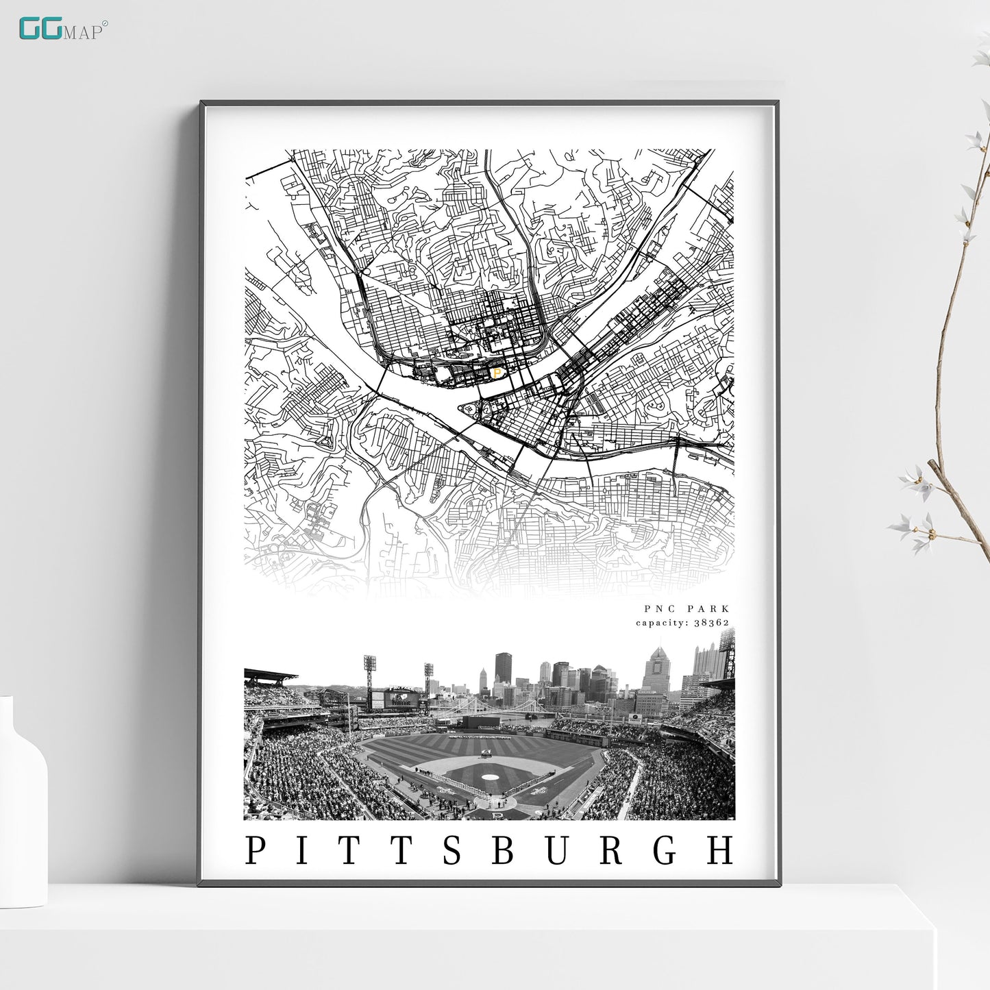 City map of PITTSBURGH - Home Decor Pittsburgh - PNC Park wall decor - Pittsburgh poster - Pittsburgh Pirates - Print map