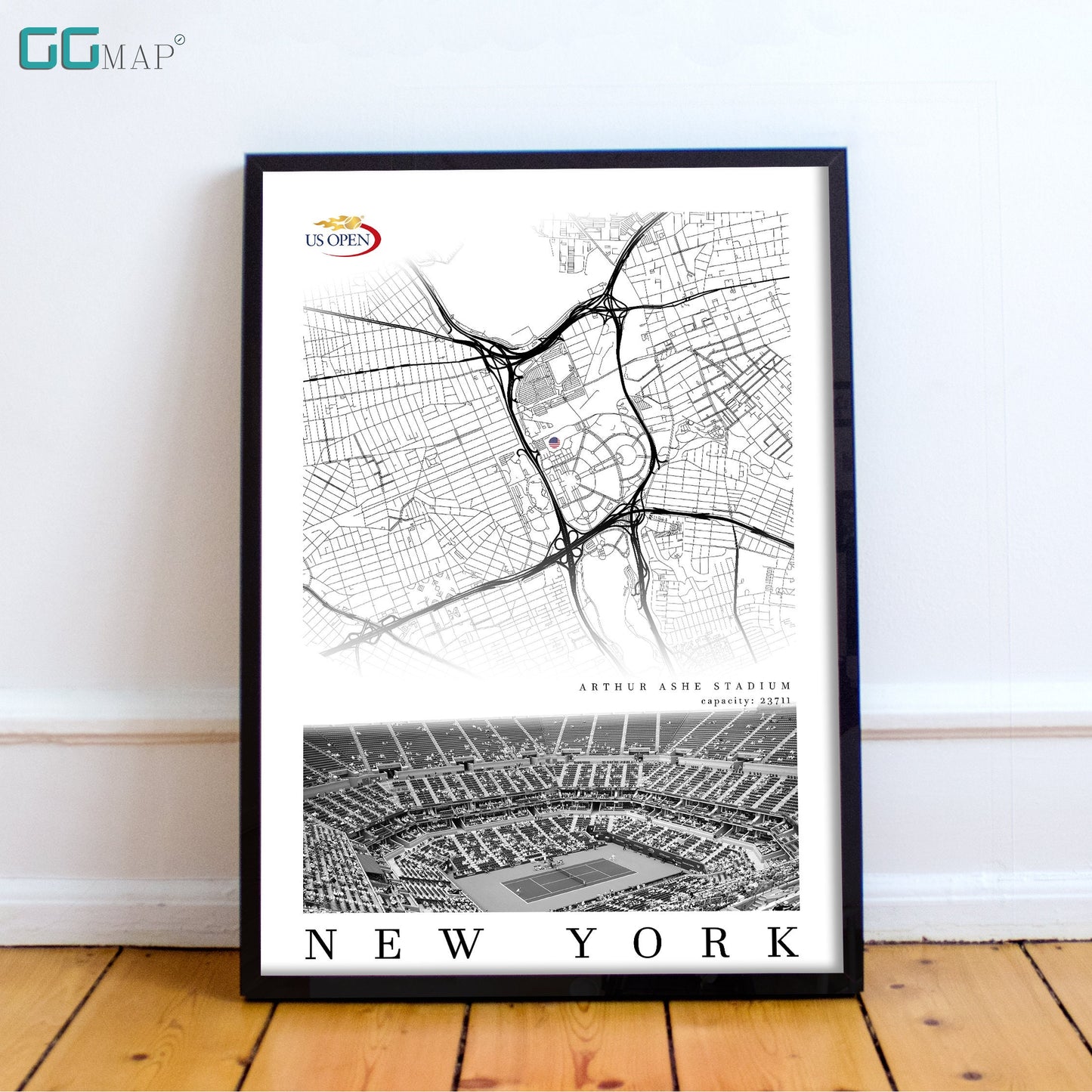 City map of NEW YORK - Arthur Ashe Stadium - Home Decor US open - Wall decor Arthur Ashe Stadium - Arthur Ashe Stadium gift - Print map