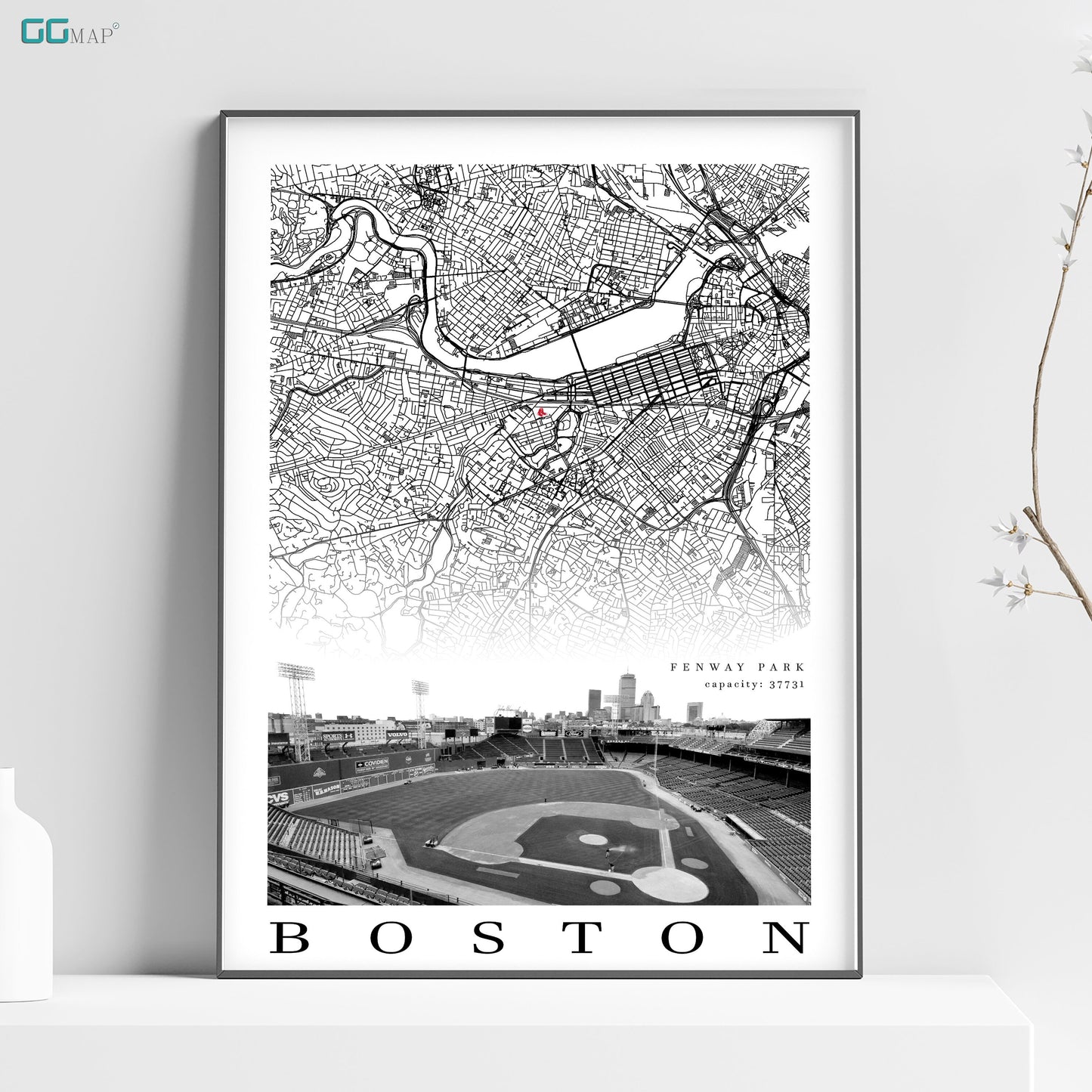 City map of BOSTON - Fenway Park - Home Decor New York - Fenway Park wall decor - Boston poster - Print map - Red Sox