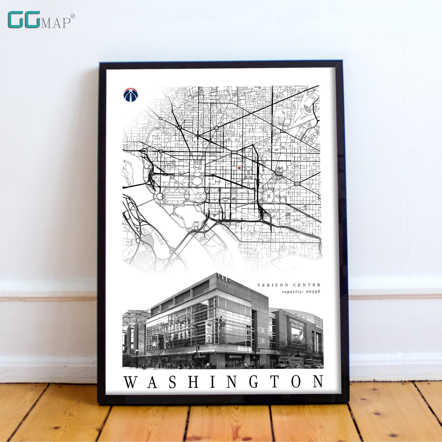 City map of WASHINGTON - Verizon Center - Home Decor Washington - Verizon Center wall decor - Washington poster - Print map