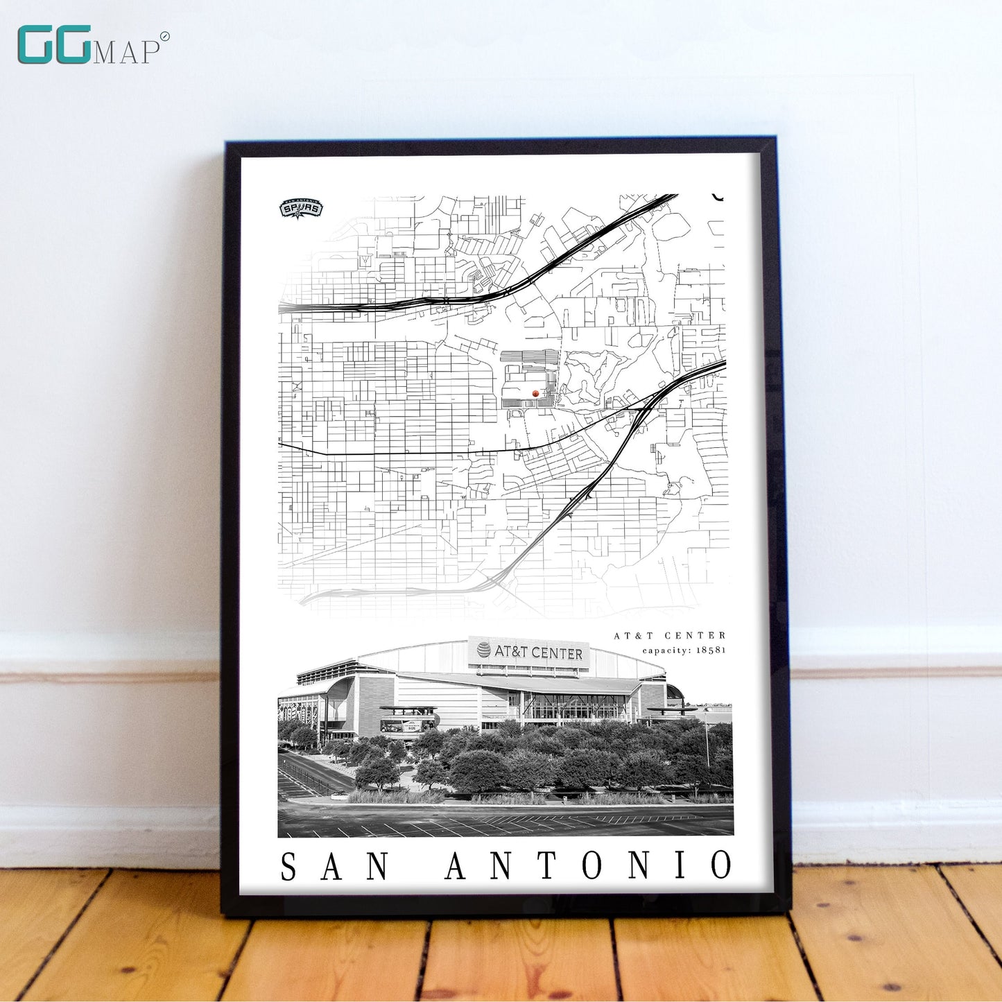 City map of SAN ANTONIO - ATandT Center - Home Decor San Antonio - Atandt Center wall decor - San Antonio poster - Print map