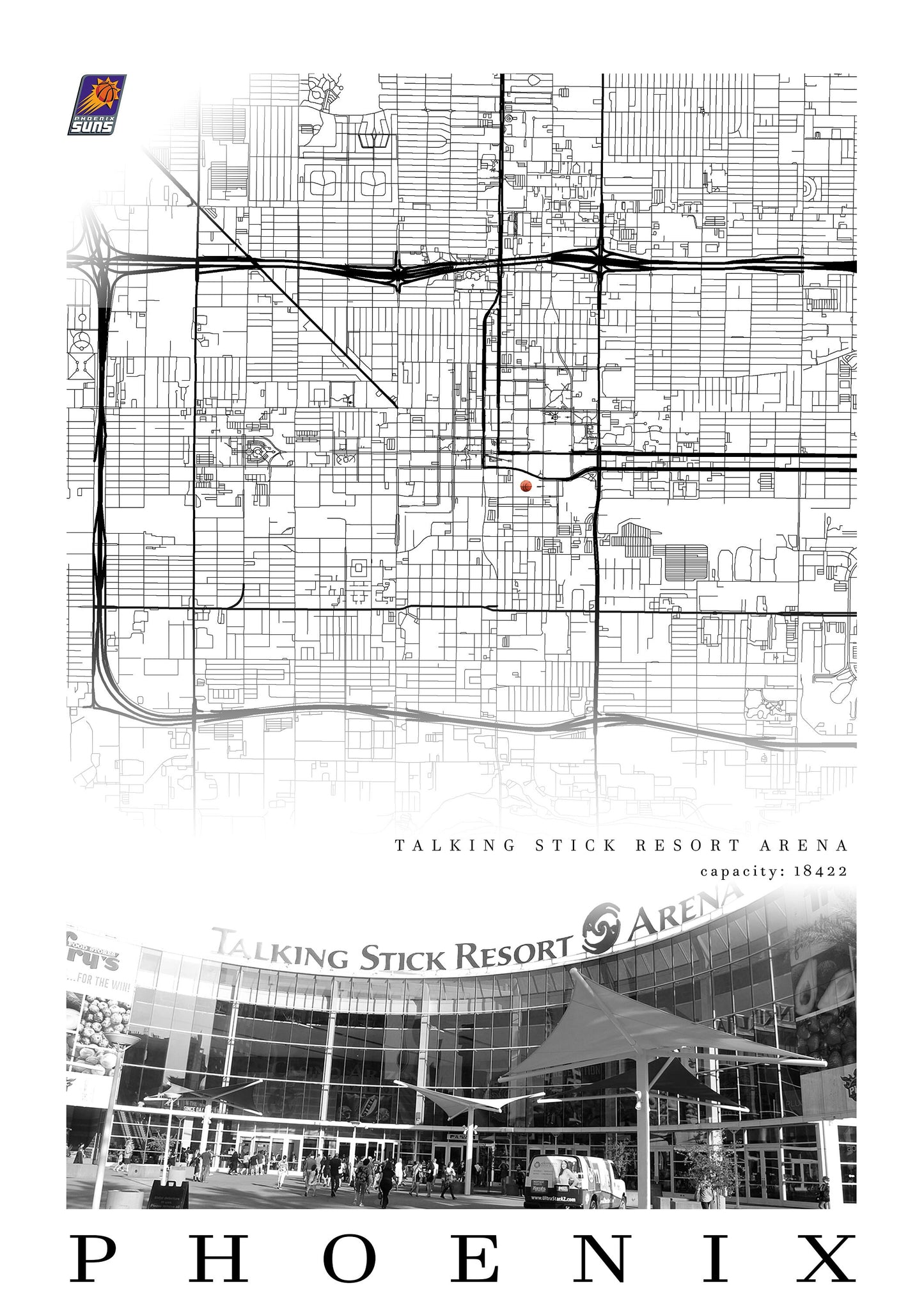 City map of PHOENIX - Talking Stick Resort Arena - Home Decor Phoenix - Talking Stick Resort Arena wall decor - Phoenix poster - Print map