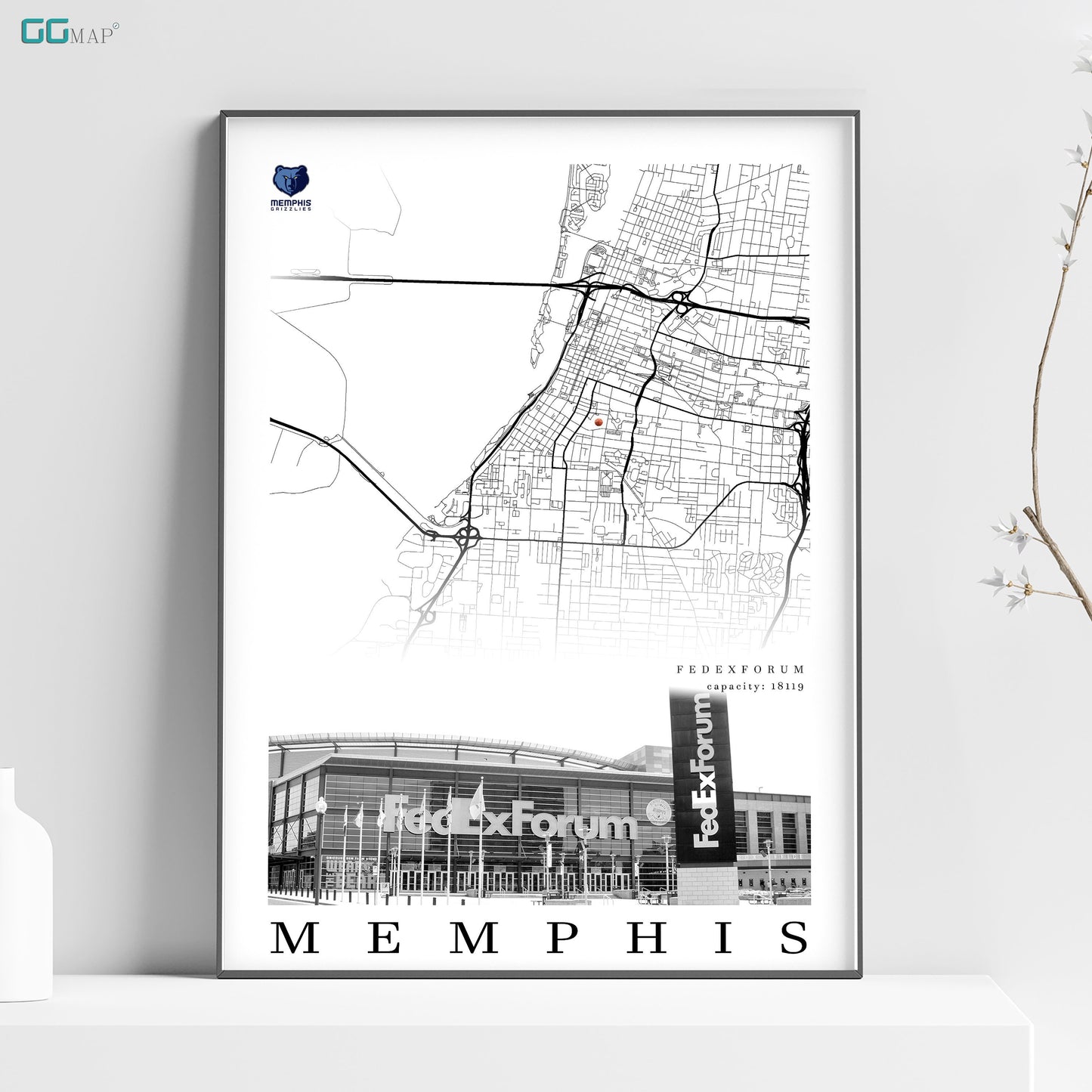 City map of MEMPHIS - FedExForum - Home Decor Memphis - FedExForum - Memphis wall decor - Memphis poster - FedExForum gift - Print map