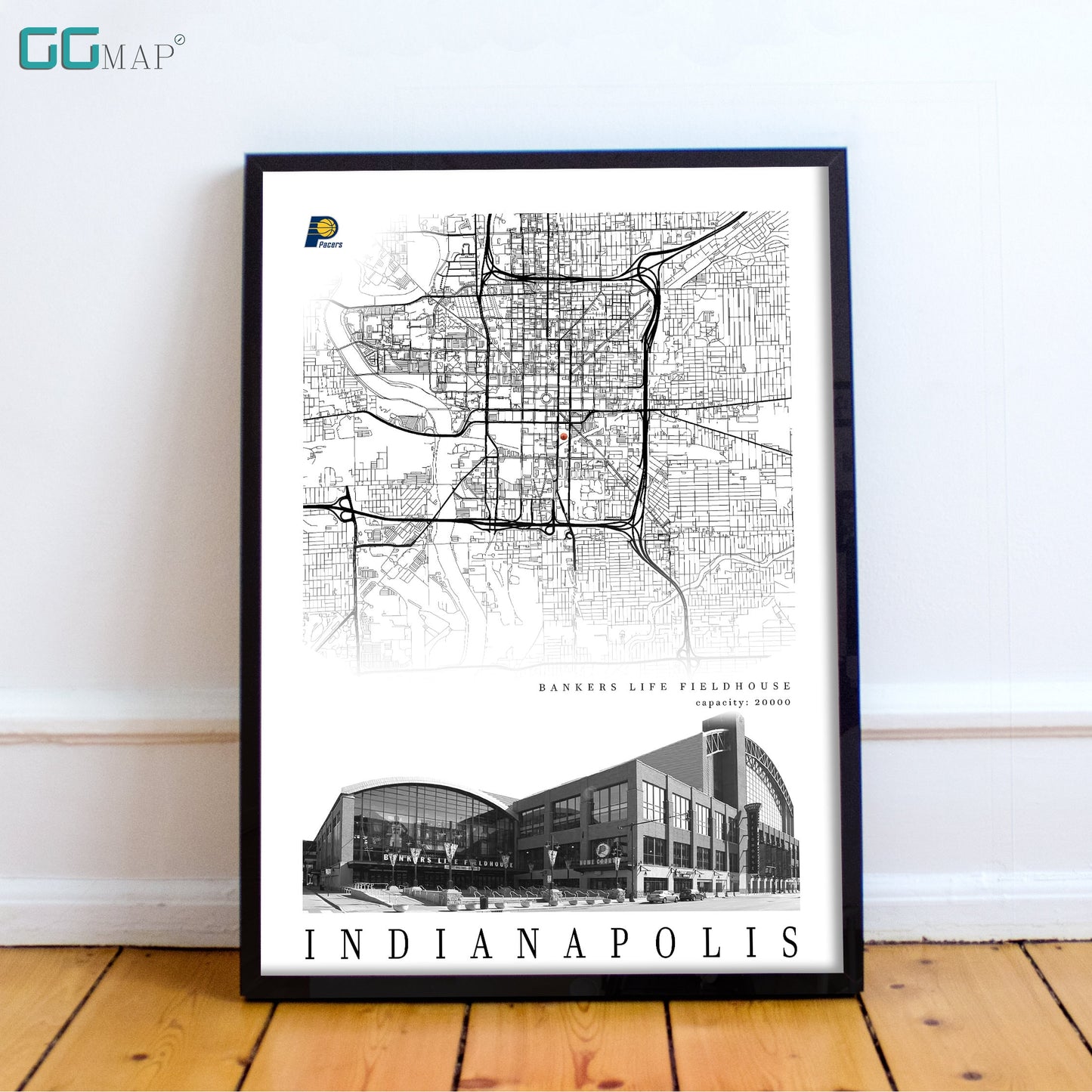 City map of INDIANAPOLIS - Bankers Life Fieldhouse - Home Decor Indianapolis - Bankers Life Fieldhouse gift - Indianapolis poster -Print map