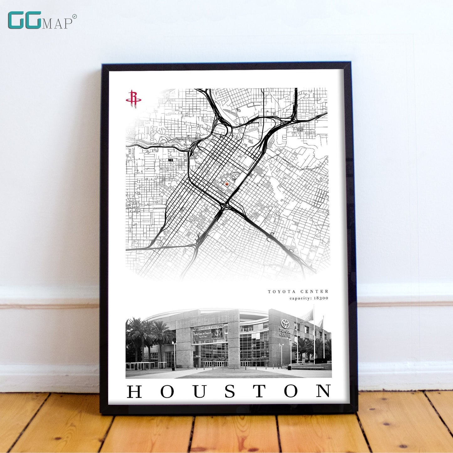 City map of HOUSTON - Toyota Center - Home Decor Houston - Toyota Center wall decor - Houston poster - Toyota Center gift - Print map