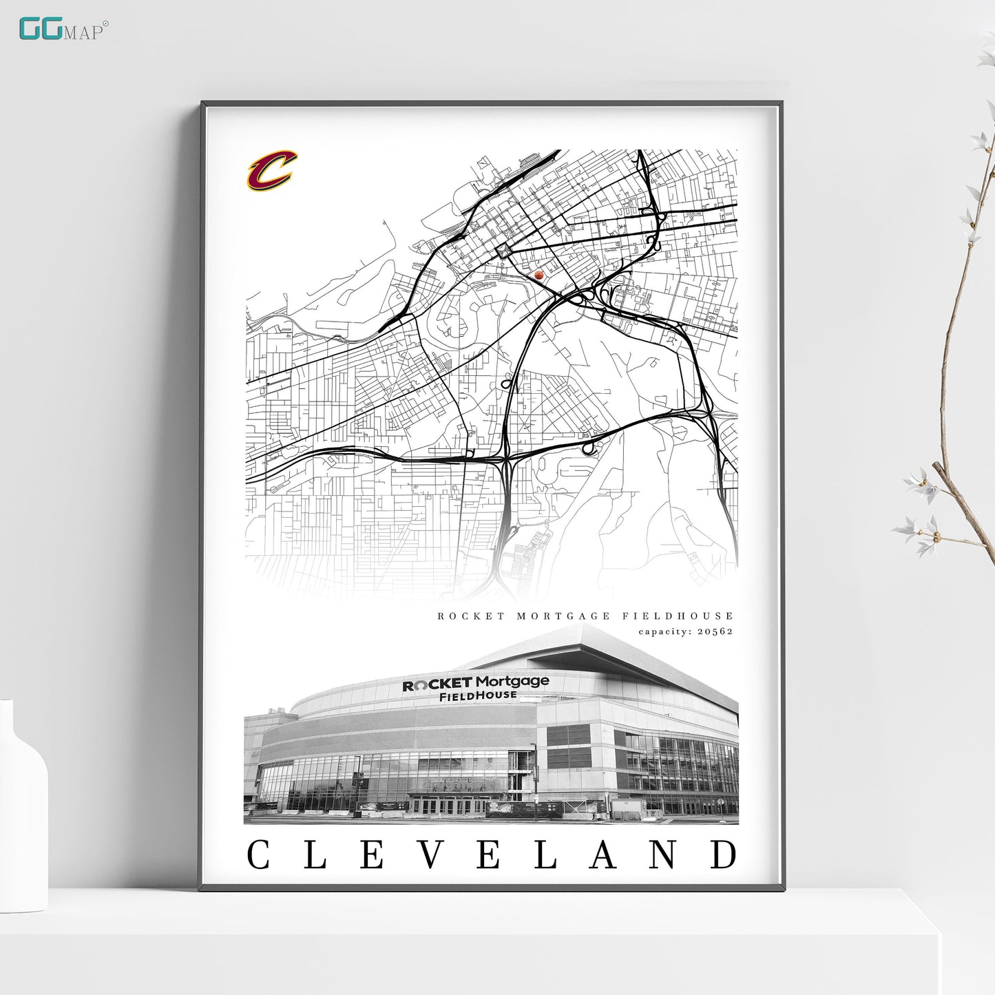 City map of CLEVELAND - Rocket Mortgage FieldHouse - Home Decor Cleveland - Cleveland wall decor - Cleveland poster - Print map