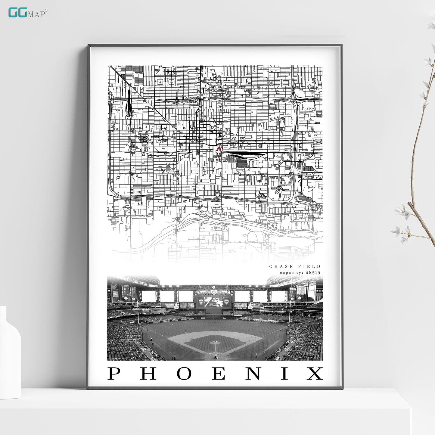 City map of PHOENIX - Home Decor Phoenix - Chase Field wall decor - Phoenix poster - Arizona Diamondbacks - Print map