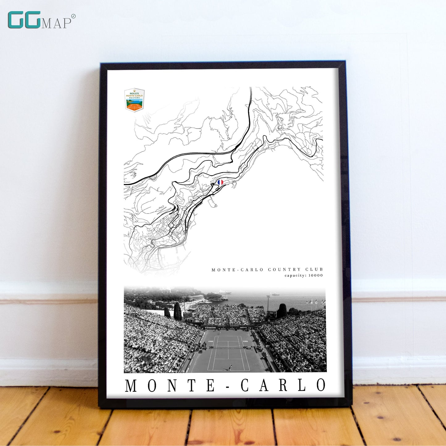 City map of MONTE-CARLO - Monte-C Country Club - Decor Rolex Masters - Decor Monte-C Country Club - Monte-C Country Club gift - Print map