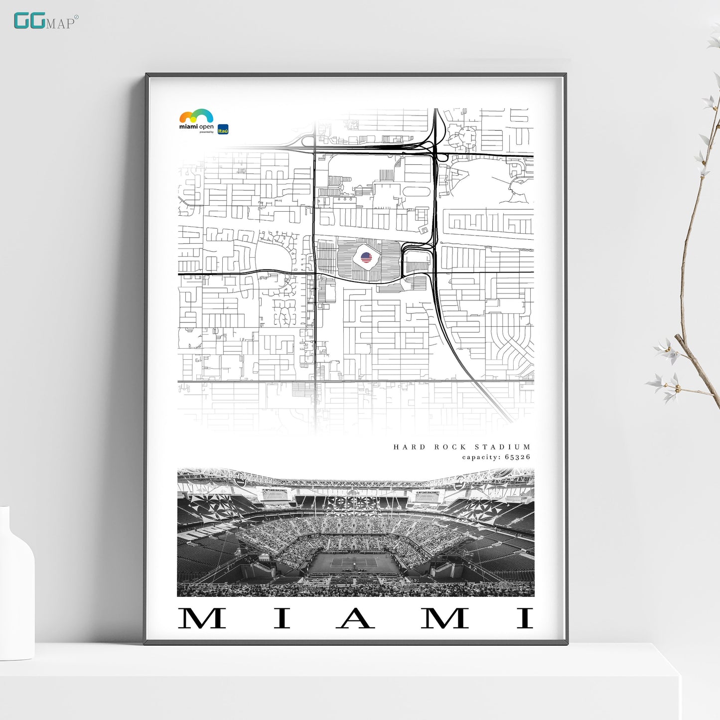 City map of MIAMI - Hard Rock Stadium - Home Decor Miami open - Wall decor Hard Rock Stadium - Hard Rock Stadium gift - Print map