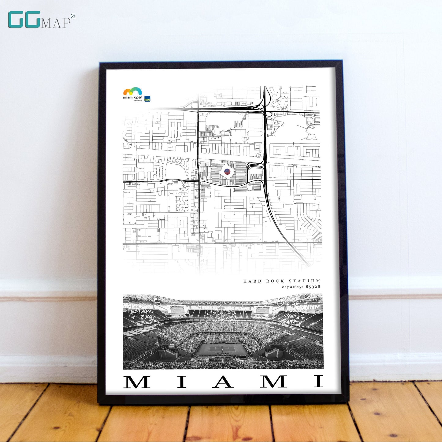 City map of MIAMI - Hard Rock Stadium - Home Decor Miami open - Wall decor Hard Rock Stadium - Hard Rock Stadium gift - Print map