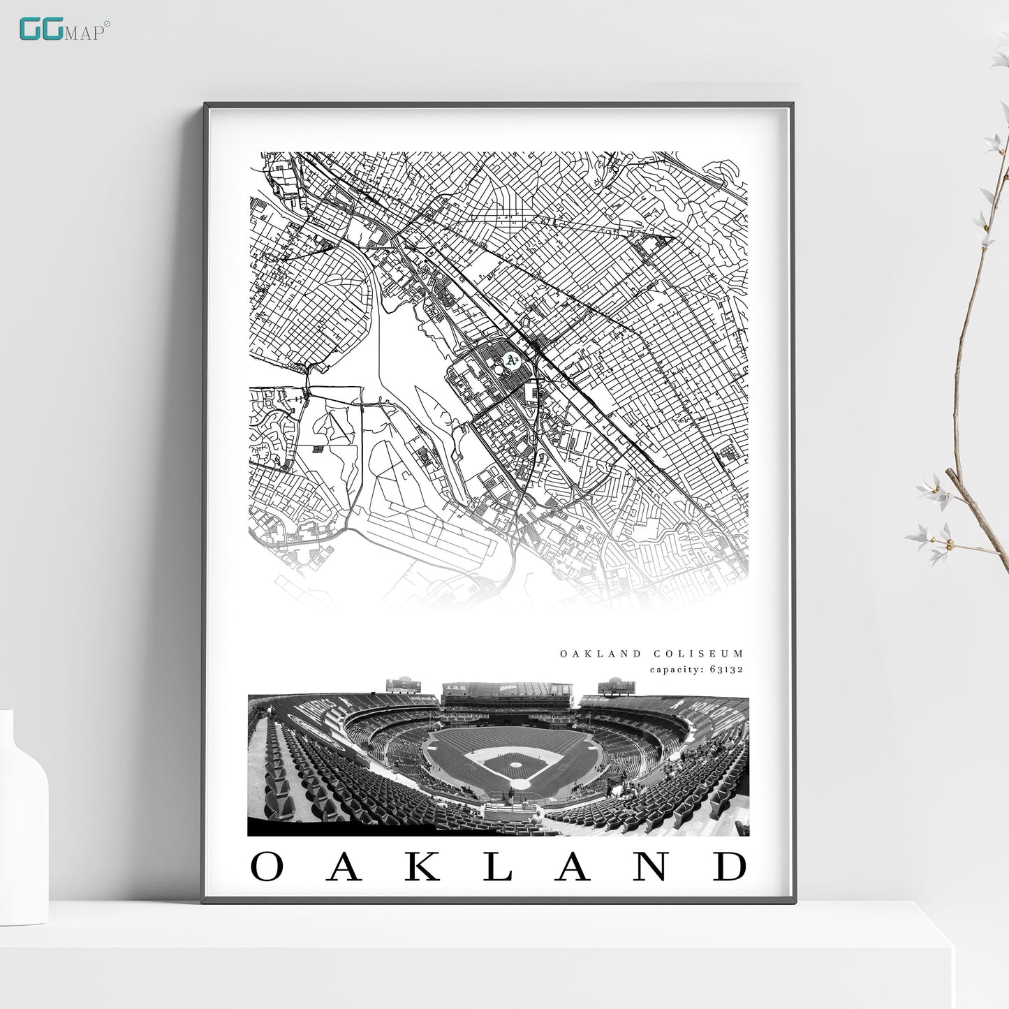 City map of OAKLAND - Home Decor Oakland - Oakland Coliseum wall decor - Oakland poster - Oakland Athletics - Print map