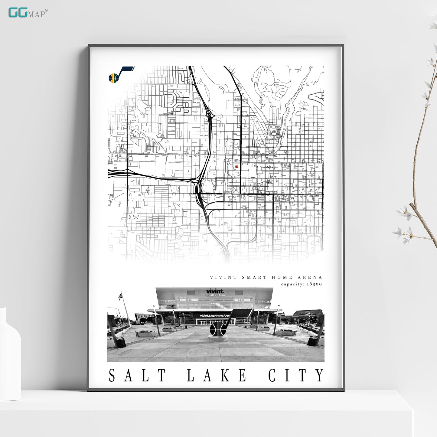 City map of SALT LAKE CITY - Vivint Smart Home Arena - Home Decor Salt Lake CIty - Vivint Smart Home Arena wall decor - Print map