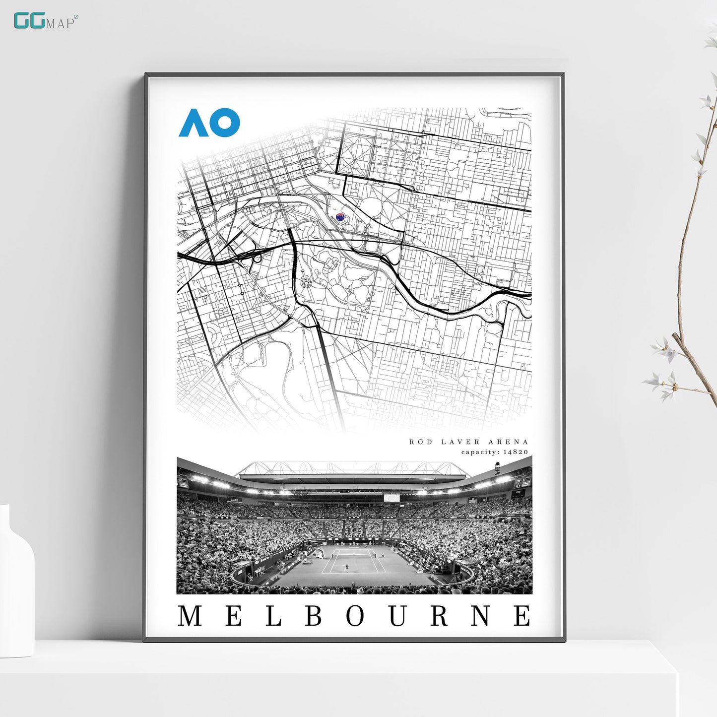 City map of MELBOURNE - Rod Laver Arena - Home Decor Australian open - Wall decor Rod Laver Arena - Rod Laver Arena - Print map