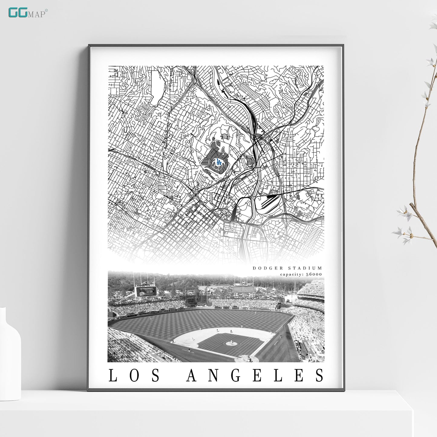 City map of LOS ANGELES - Home Decor Los Angeles - Dodger Stadium wall decor - Los Angeles poster - Los Angeles Dodgers - Print map