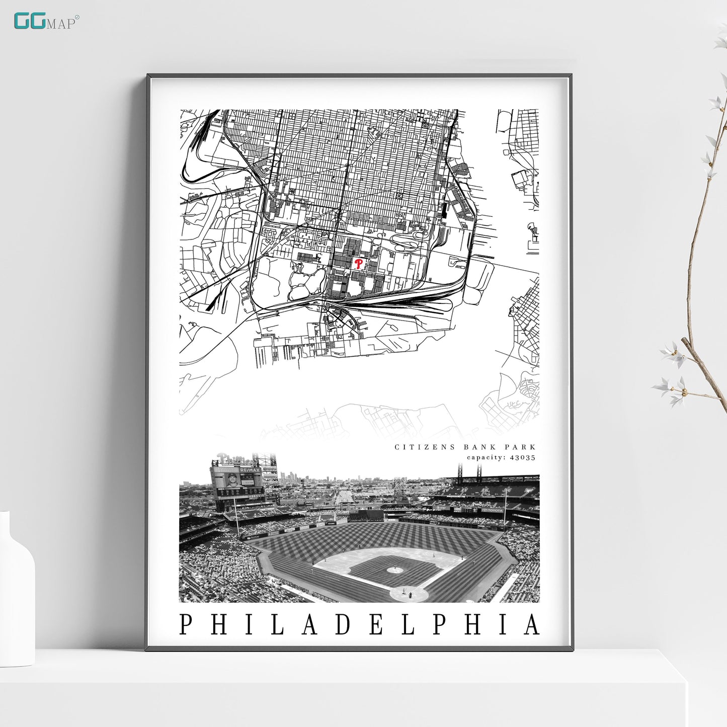 City map of PHILADELPHIA - Home Decor Philadelphia - Citizens Bank Park wall decor - Philadelphia poster - Philadelphia Phillies - Print map