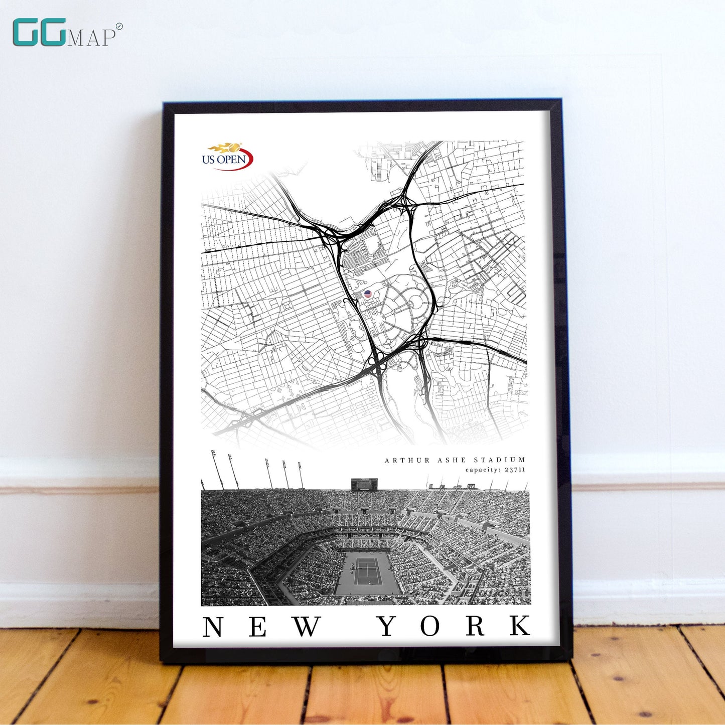 City map of NEW YORK - Arthur Ashe Stadium - Home Decor US open - Wall decor Arthur Ashe Stadium - Arthur Ashe Stadium gift - Print map