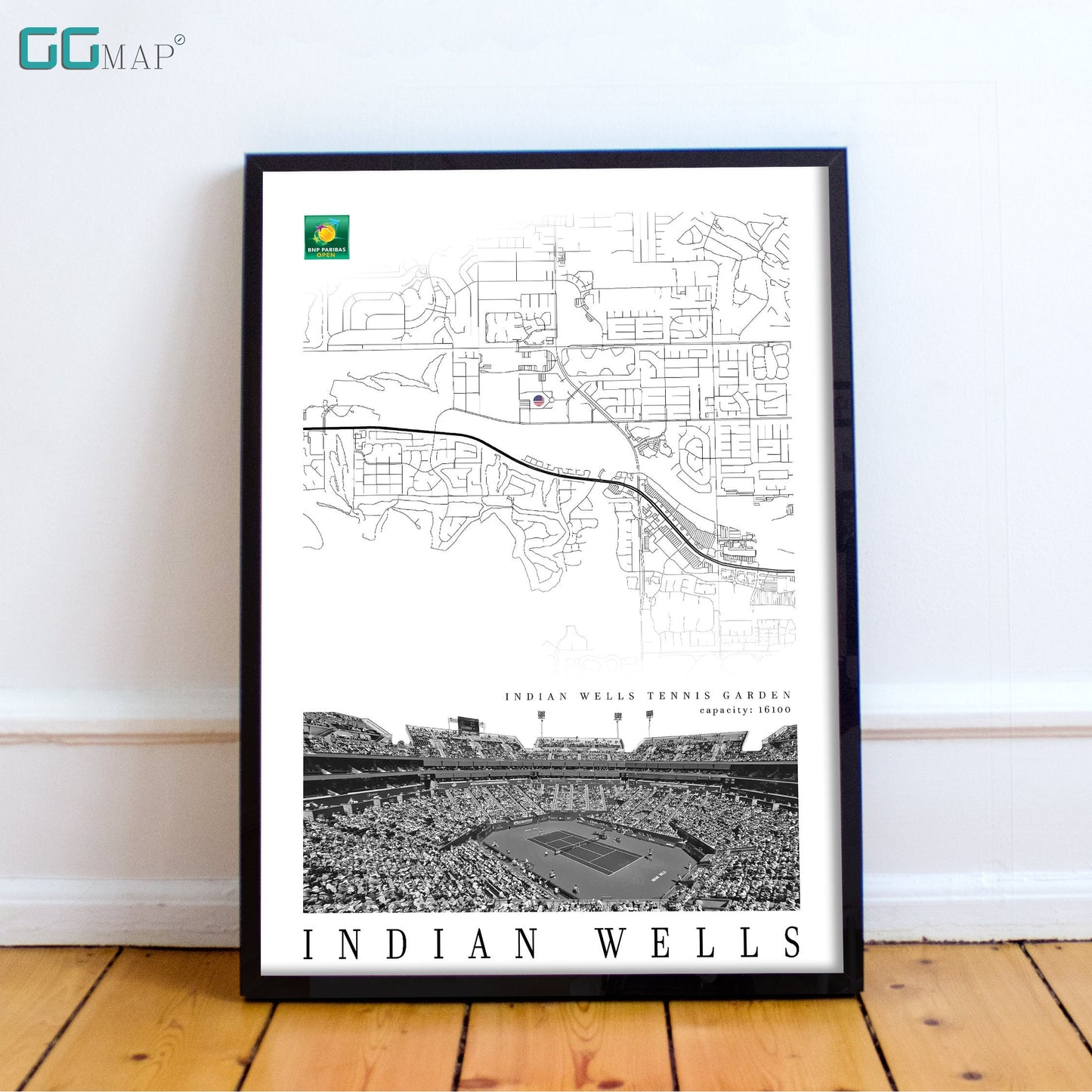 City map of INDIAN WELLS - Tennis Garden - Home Decor Indian Wells Masters - Wall decor Indian Wells Masters - Tennis Garden map - Print map