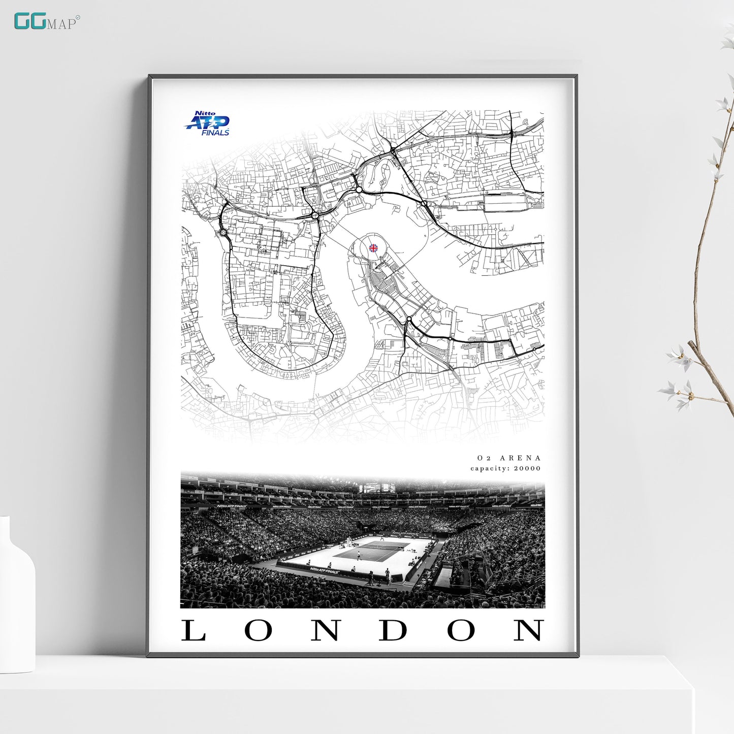 City map of LONDON - O2 Arena - O2 Arena wall decor - O2 Arena home decor - O2 Arena gift - O2 Arena poster - Print map