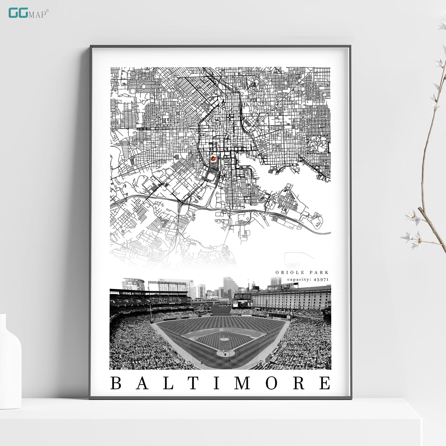 City map of BALTIMORE - Oriole Park - Home Decor Baltimore - Oriole Park wall decor - Baltimore poster - Print map - Baltimore