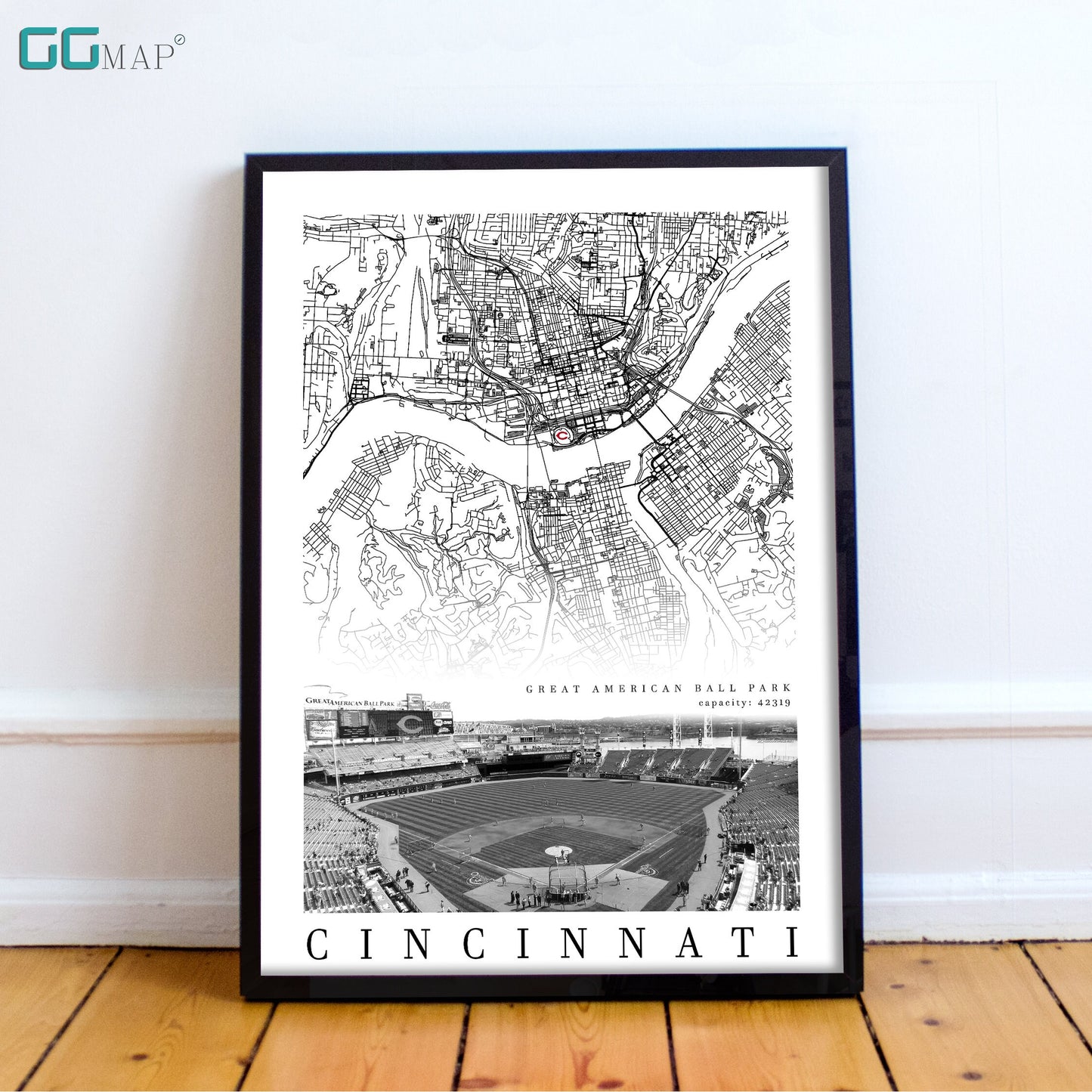 City map of CINCINNATI - Home Decor Cincinnati - Great American Ball Park wall decor - Cincinnati poster - Cincinnati Reds - Print map