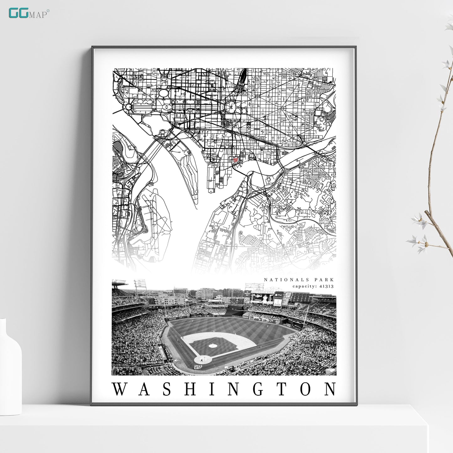 City map of WASHINGTON - Home Decor Washington - Nationals Park wall decor - Washington poster - Washington Nationals - Print map