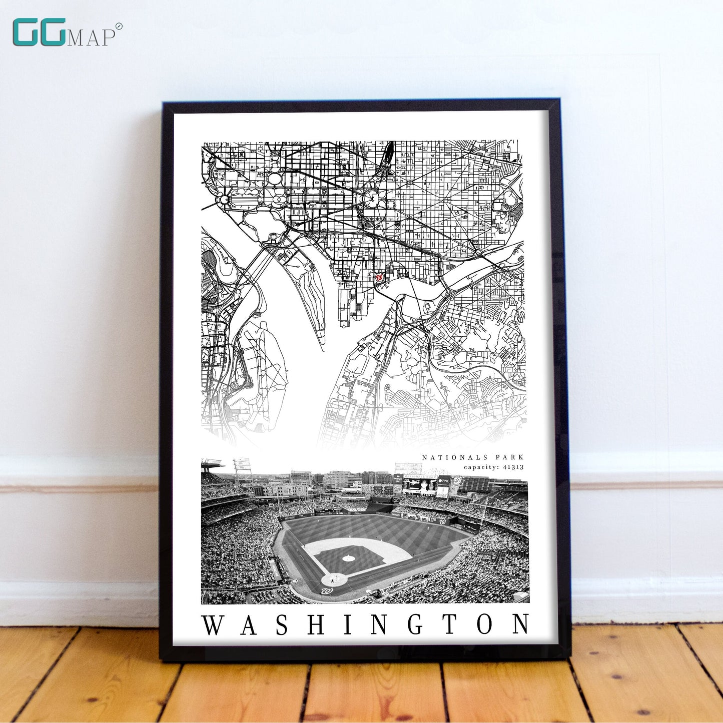 City map of WASHINGTON - Home Decor Washington - Nationals Park wall decor - Washington poster - Washington Nationals - Print map