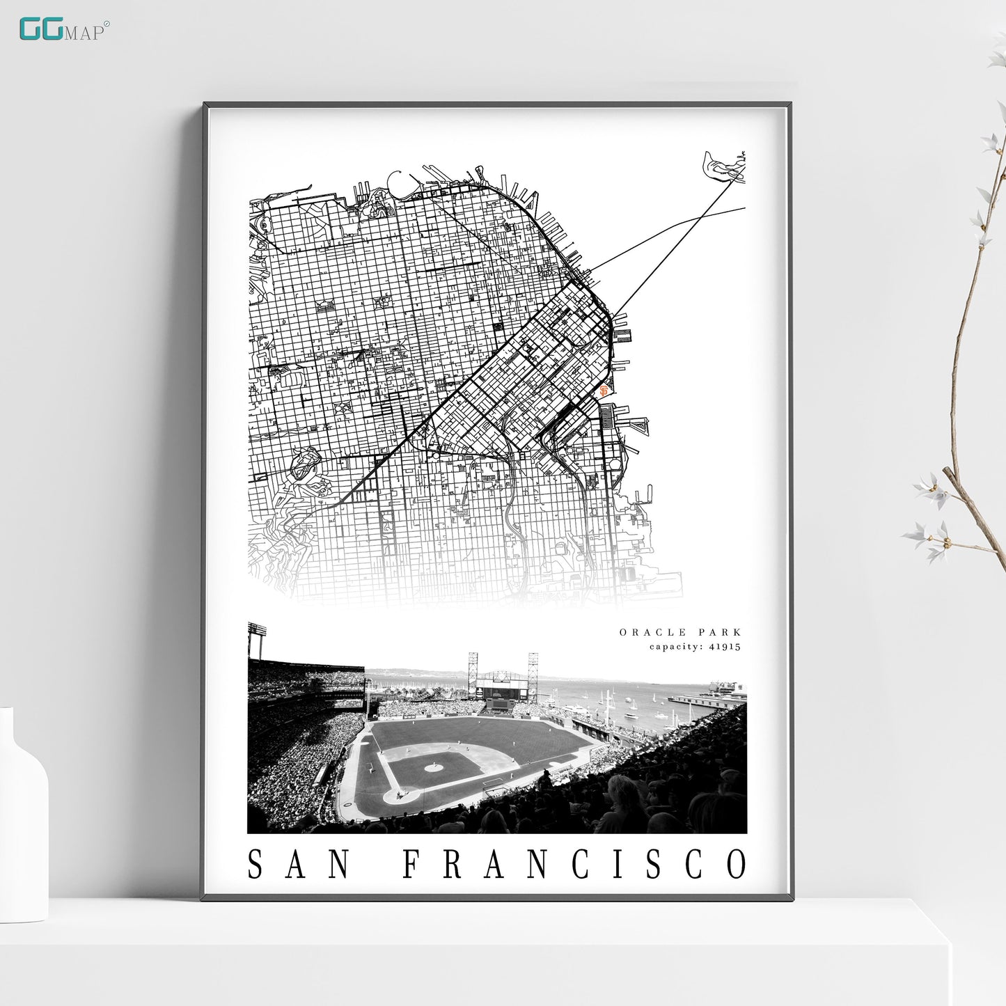 City map of SAN FRANCISCO - Home Decor San Francisco - Oracle Park wall decor - San Francisco poster - San Francisco Giants - Print map