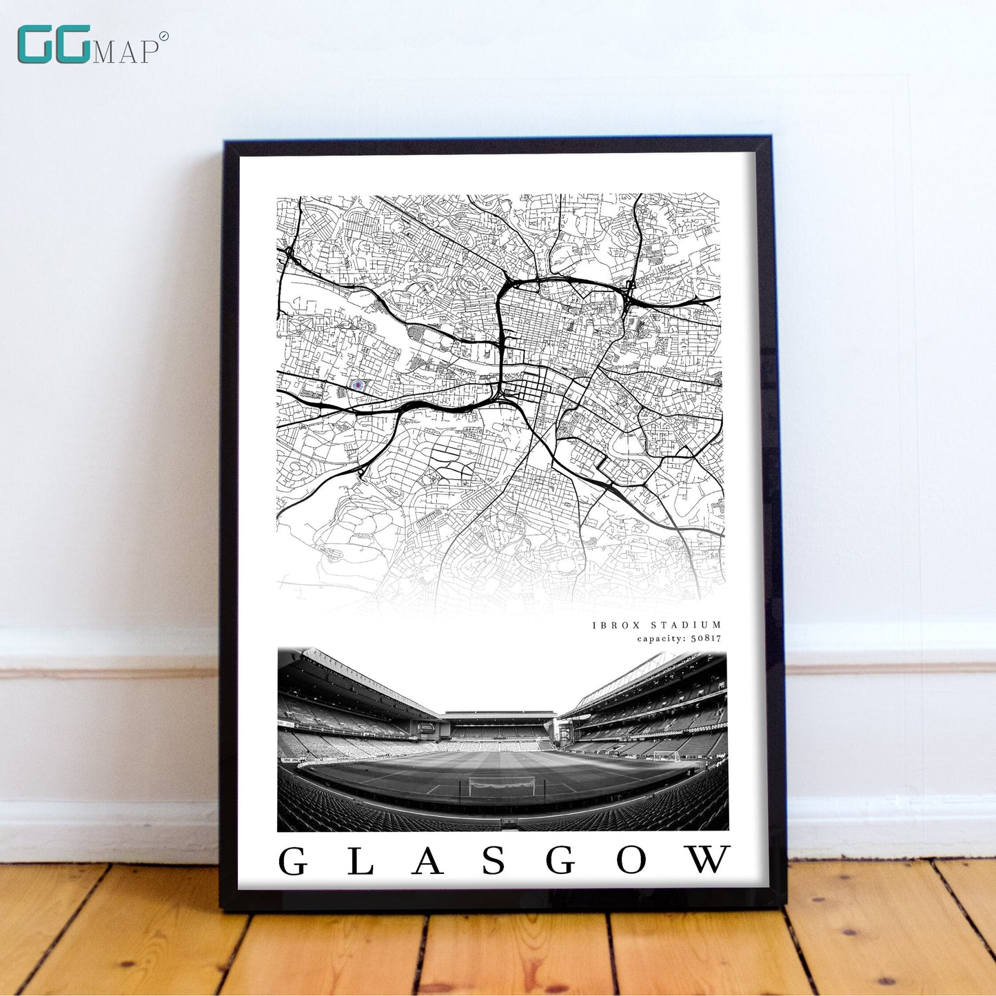 City map of GLASGOW - Ibrox Stadium - Home Decor Ibrox Stadium - Ibrox Stadium gift - Ibrox Stadium wall decor - Print map