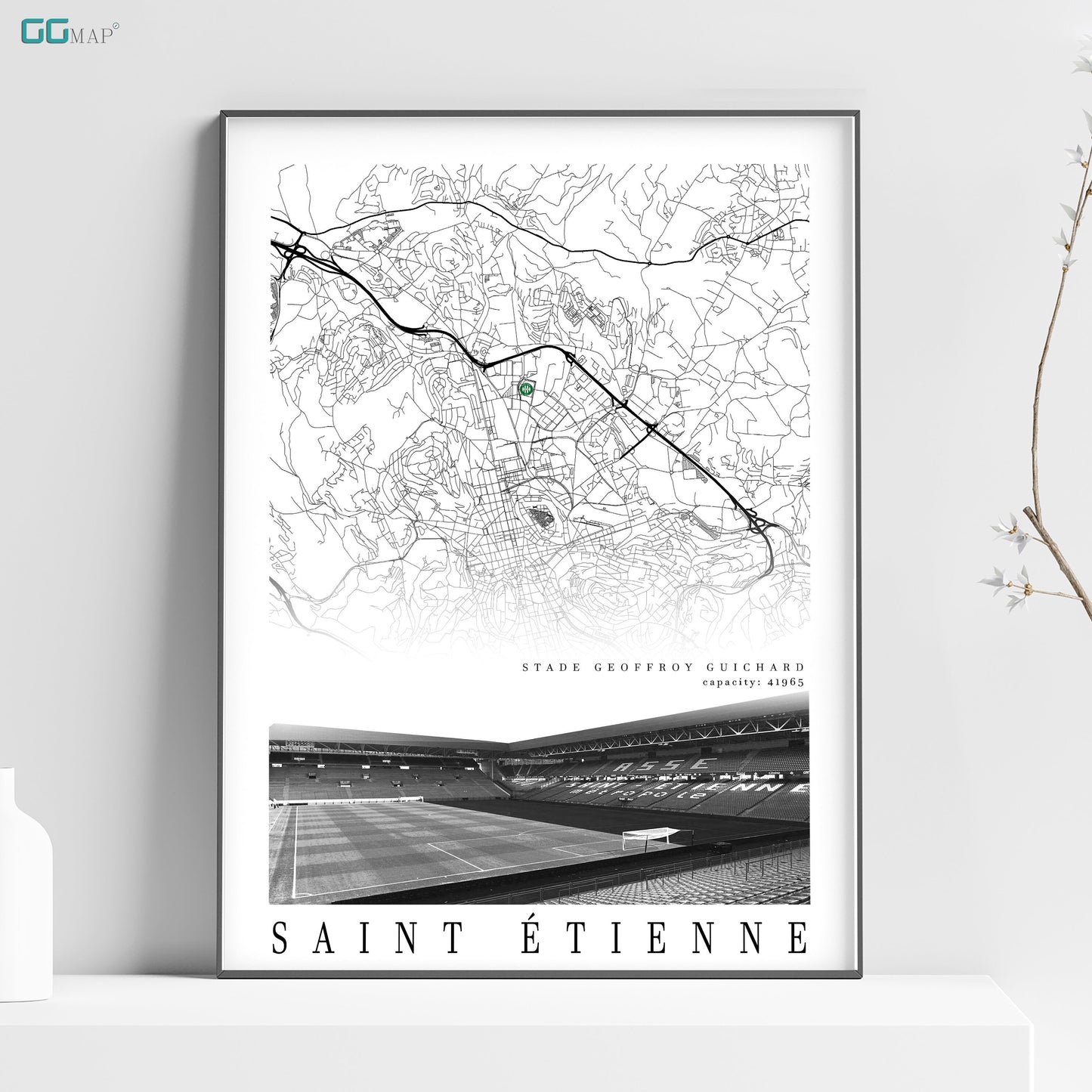 City map of SAINT ETIENNE - Stadion Geoffroy Guichard - Home Decor Stadion Geoffroy Guichard - Stade Geoffroy Guichard gift - Print map