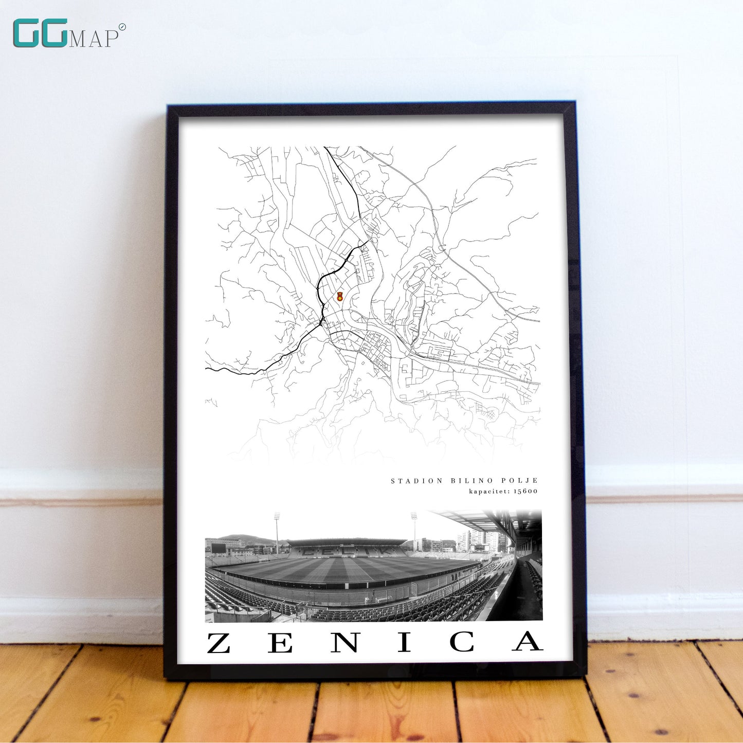 City map of ZENICA - Bilino polje - Home Decor Zenica - Bilino polje wall decor - Zenica stadium - Zenica gift - Print map