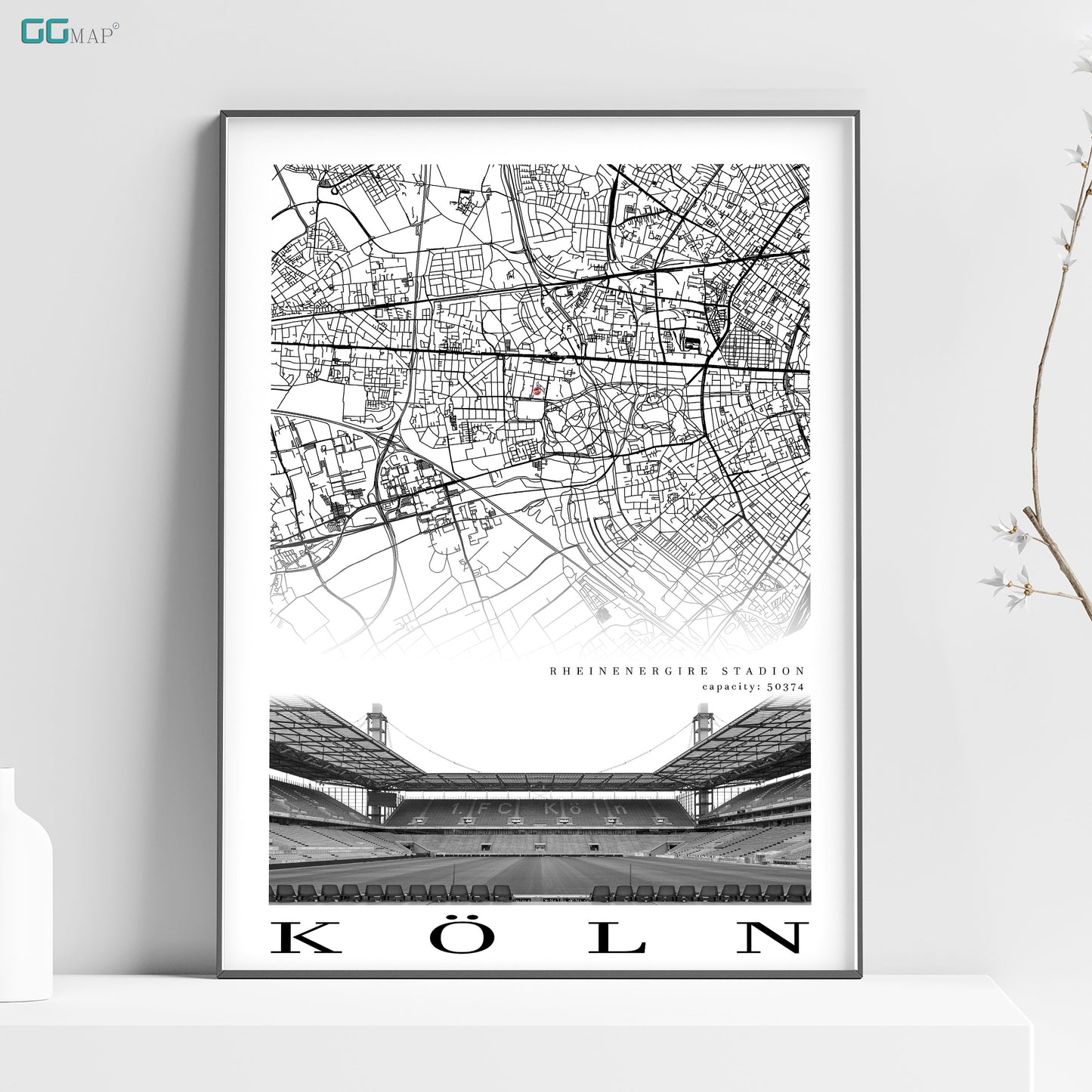 City map of KOLN - RheinEnergie Stadion - Home Decor RheinEnergie Stadion - Wall decor - RheinEnergie Stadion gift - Print map - 1 FC Koln