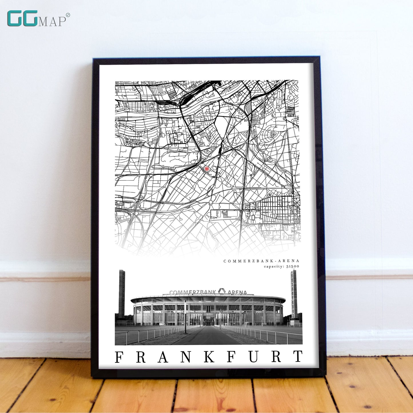 City map of FRANKFURT - Commerzbank-Arena Stadion - Home Decor Commerzbank-Arena - Commerzbank-Arena gift - Print map - Eintracht Frankfurt