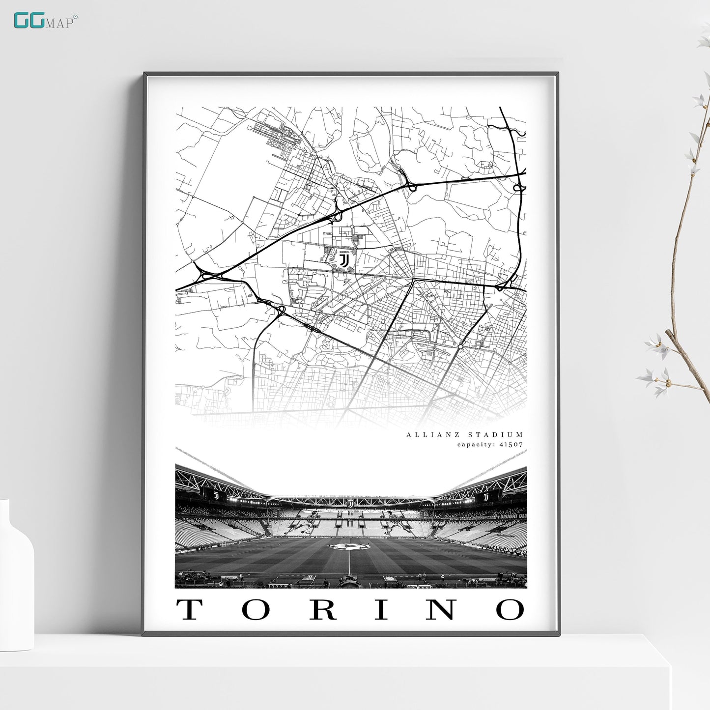 City map of Citt di Torino - FC JUVENTUS - TURIN Stadium - Home Decor Juventus - Allianz arena poster - Allianz stadium - Torino map