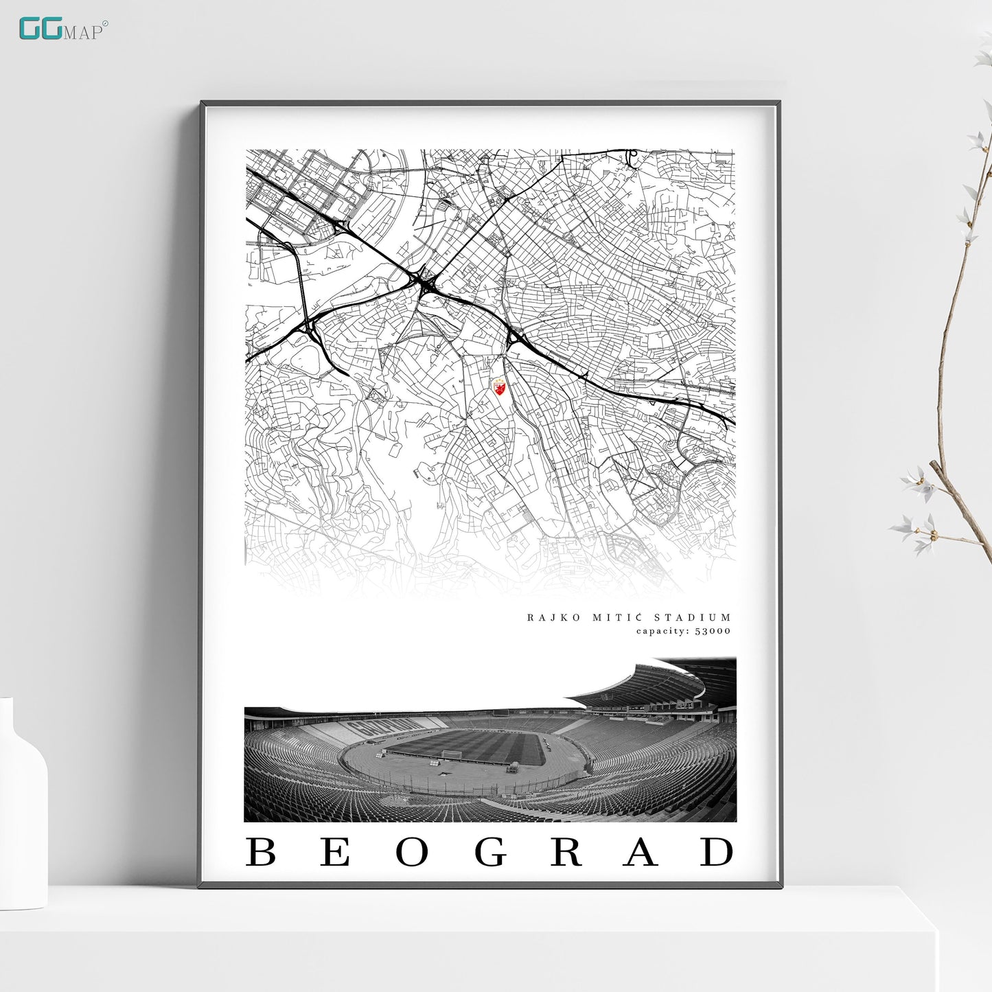 City map of BEOGRAD - Stadium Rajko Miti - Home Decor Stadium Rajko Miti - Wall decor Stadium Rajko Miti - Print map