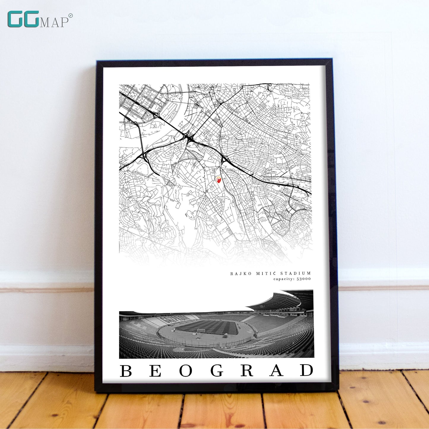 City map of BEOGRAD - Stadium Rajko Miti - Home Decor Stadium Rajko Miti - Wall decor Stadium Rajko Miti - Print map