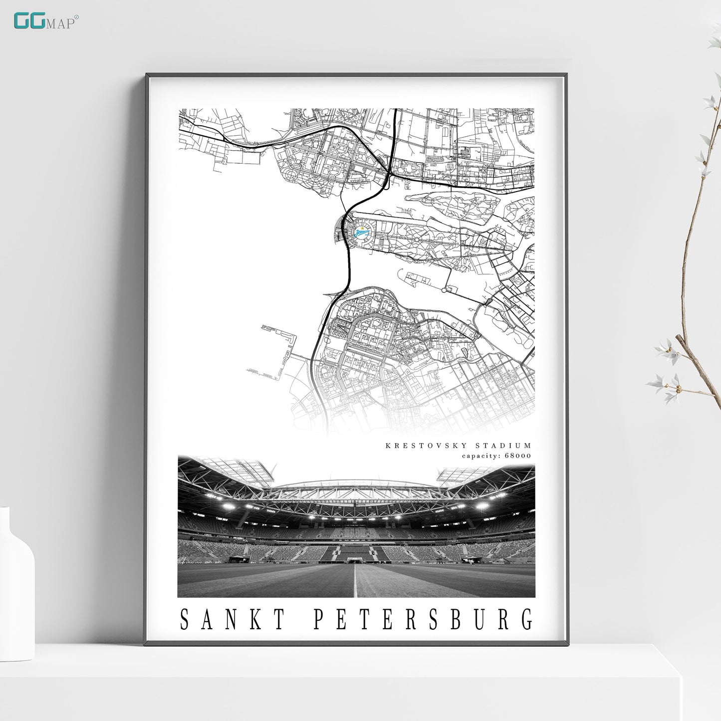 City map of SANKT PETERSBURG - Krestovsky Stadium - Home Decor Krestovsky Stadium - Krestovsky Stadium gift - Print map