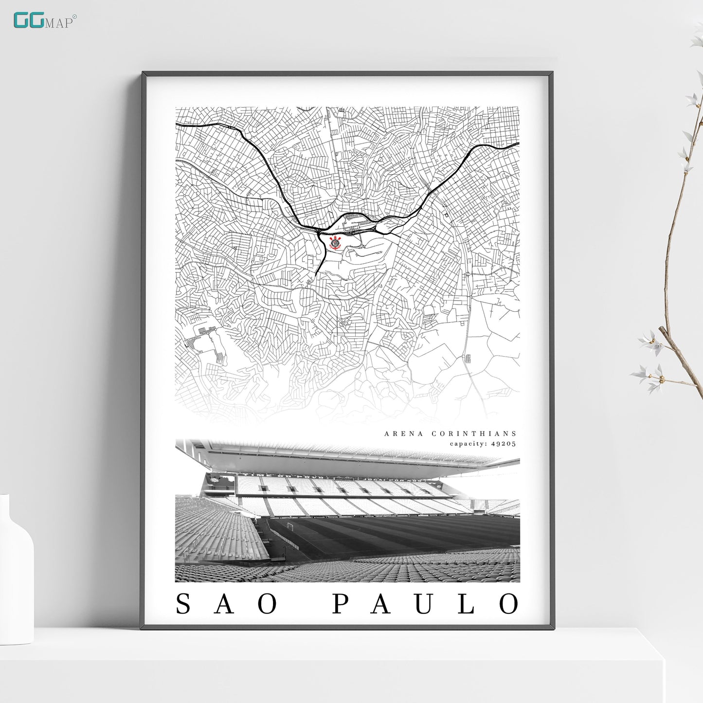 City map of SAO PAULO - Arena Corinthians - Home Decor Arena Corinthians - Wall decor Arena Corinthians - Signal Iduna Park gift - Print map